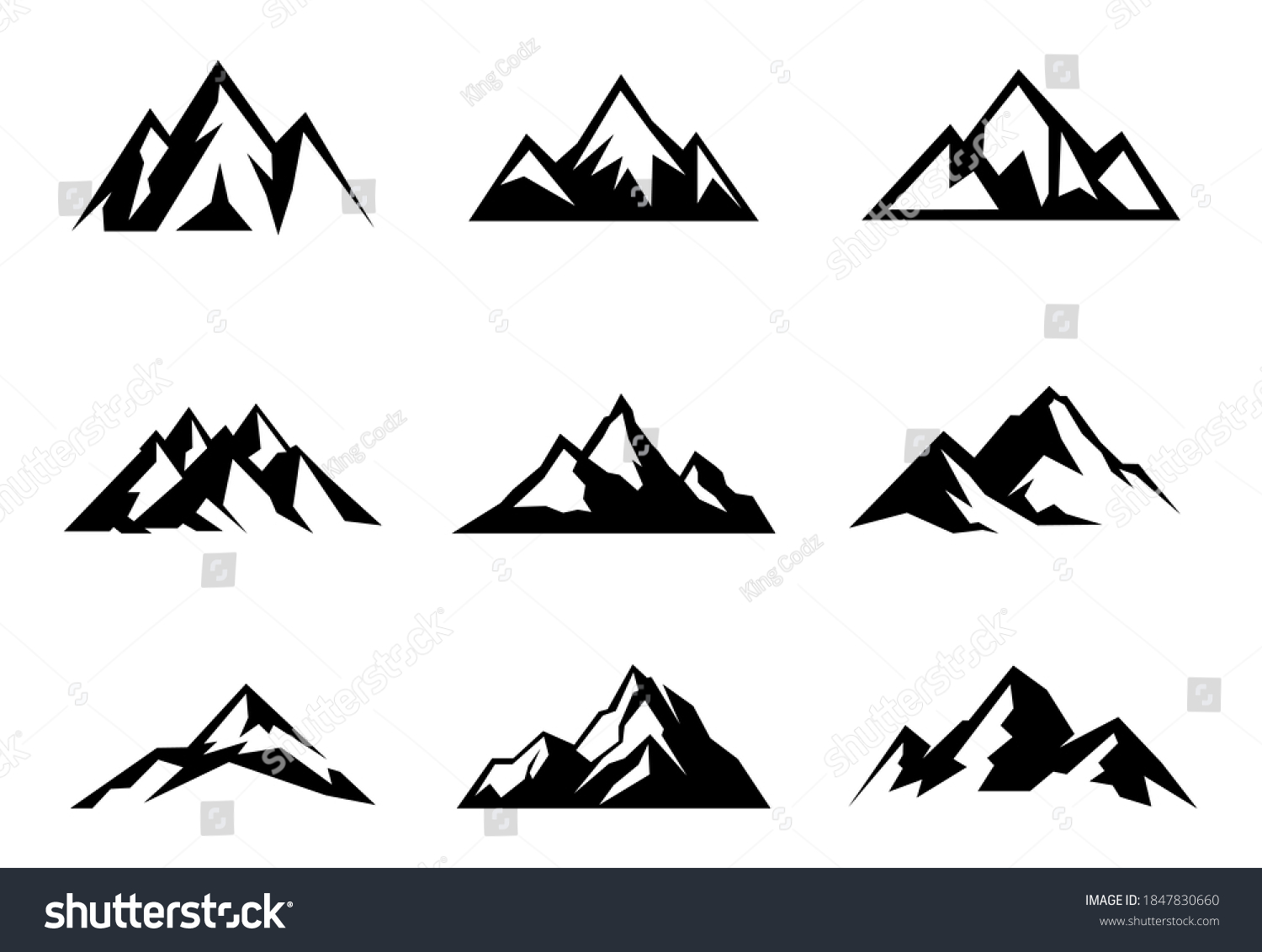 This Black Colour Mountain Logo Set Stock Illustration 1847830660 ...