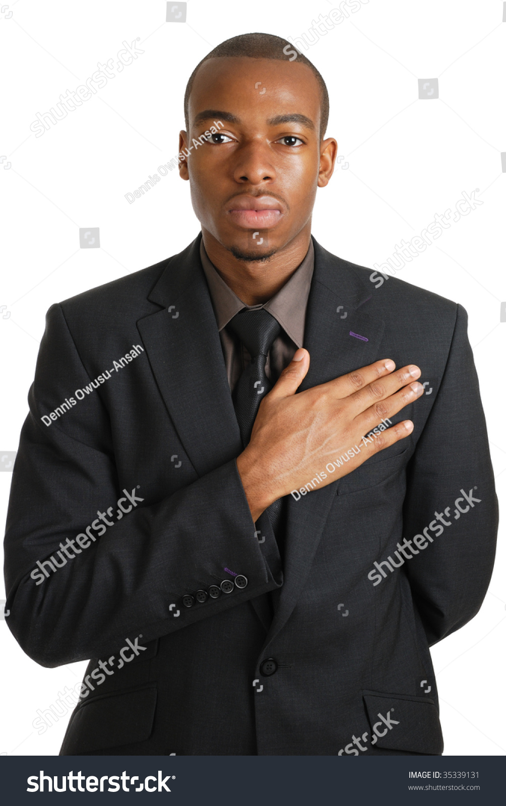 This Is An Image Of A Business Man With His Hand On His Chest. Stock ...