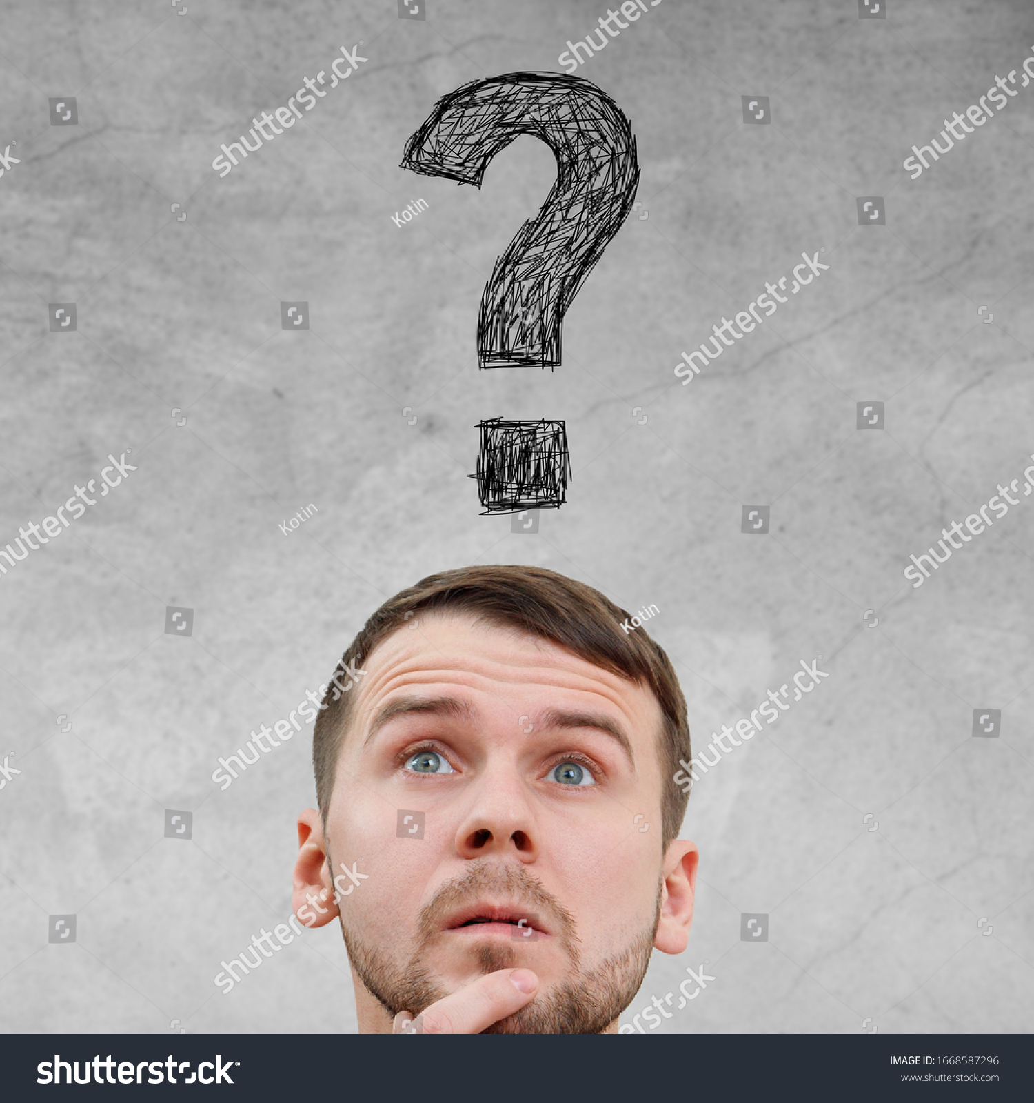 Thoughtful Face Businessman Question Mark Over Stock Photo 1668587296 ...