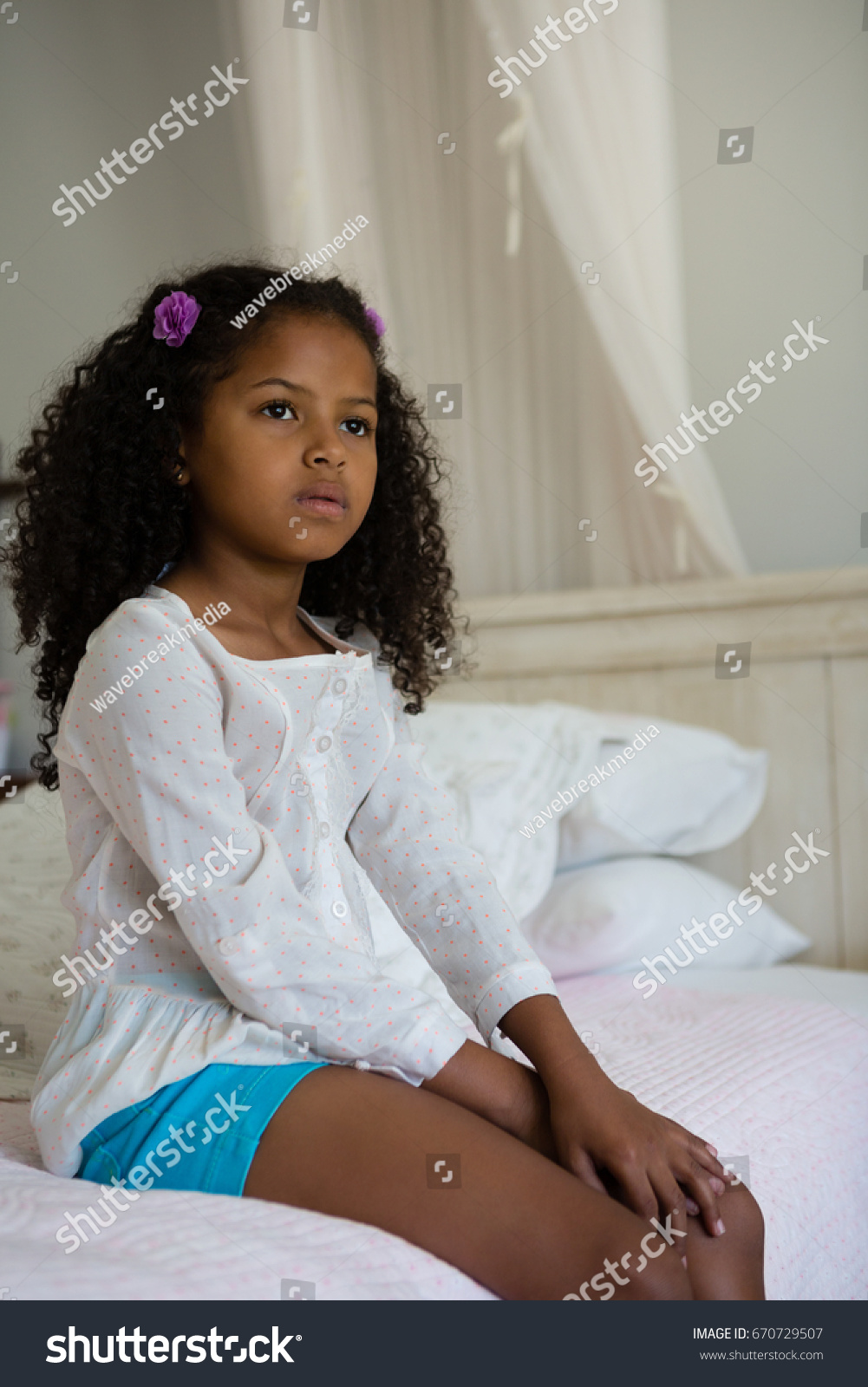  Thoughtful Girl Sitting On Bed Bedroom Stock Photo 670729507 | Shutterstock