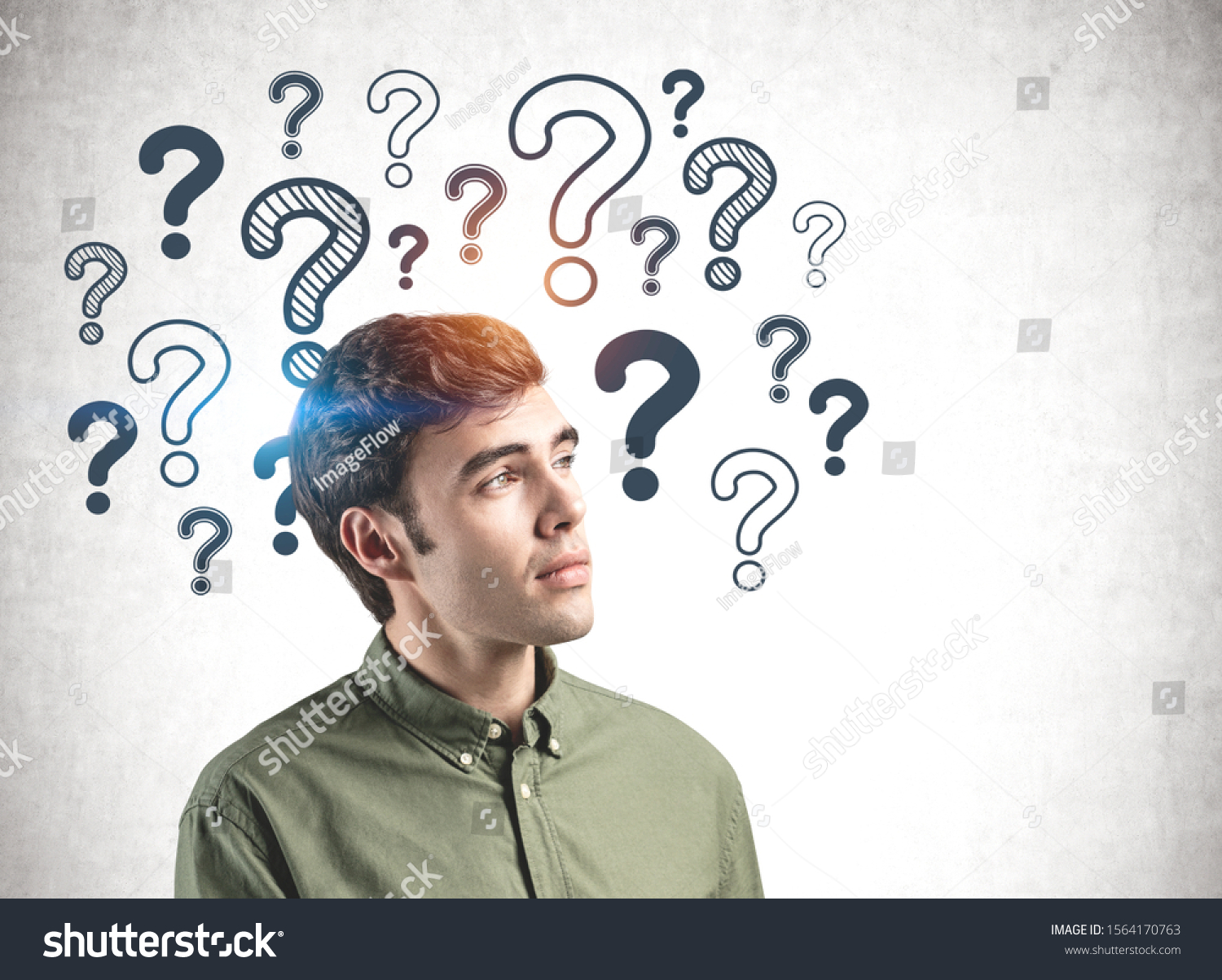 351 Young businessman looking up with question mark Images, Stock ...