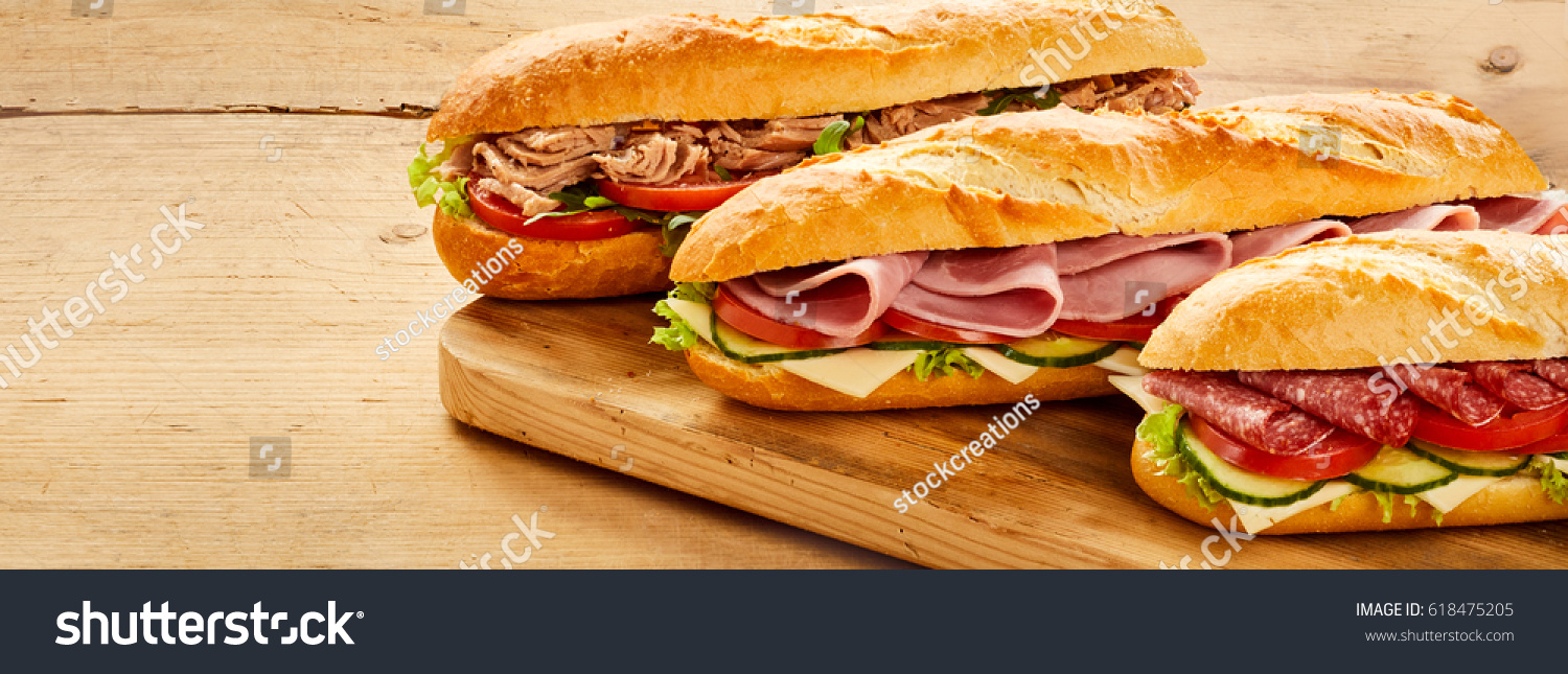 Three Assorted Crusty Baguettes Tuna Ham Stock Photo 618475205 ...