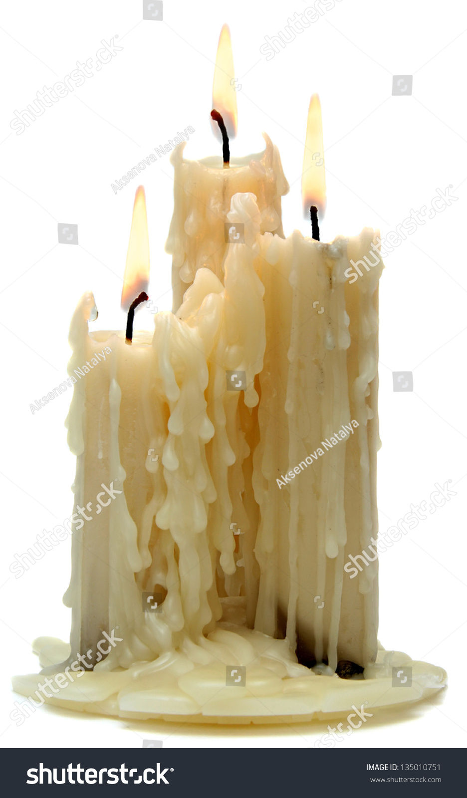 Three Beautiful Old Candle Isolated On White Background Stock Photo ...