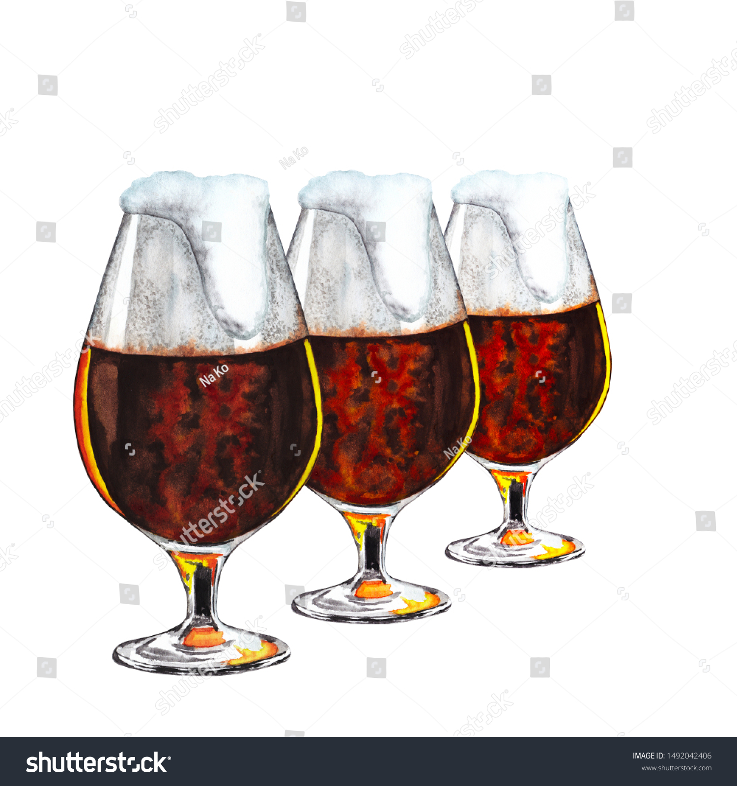 Three Big Glasses O Dark Beer のイラスト素材