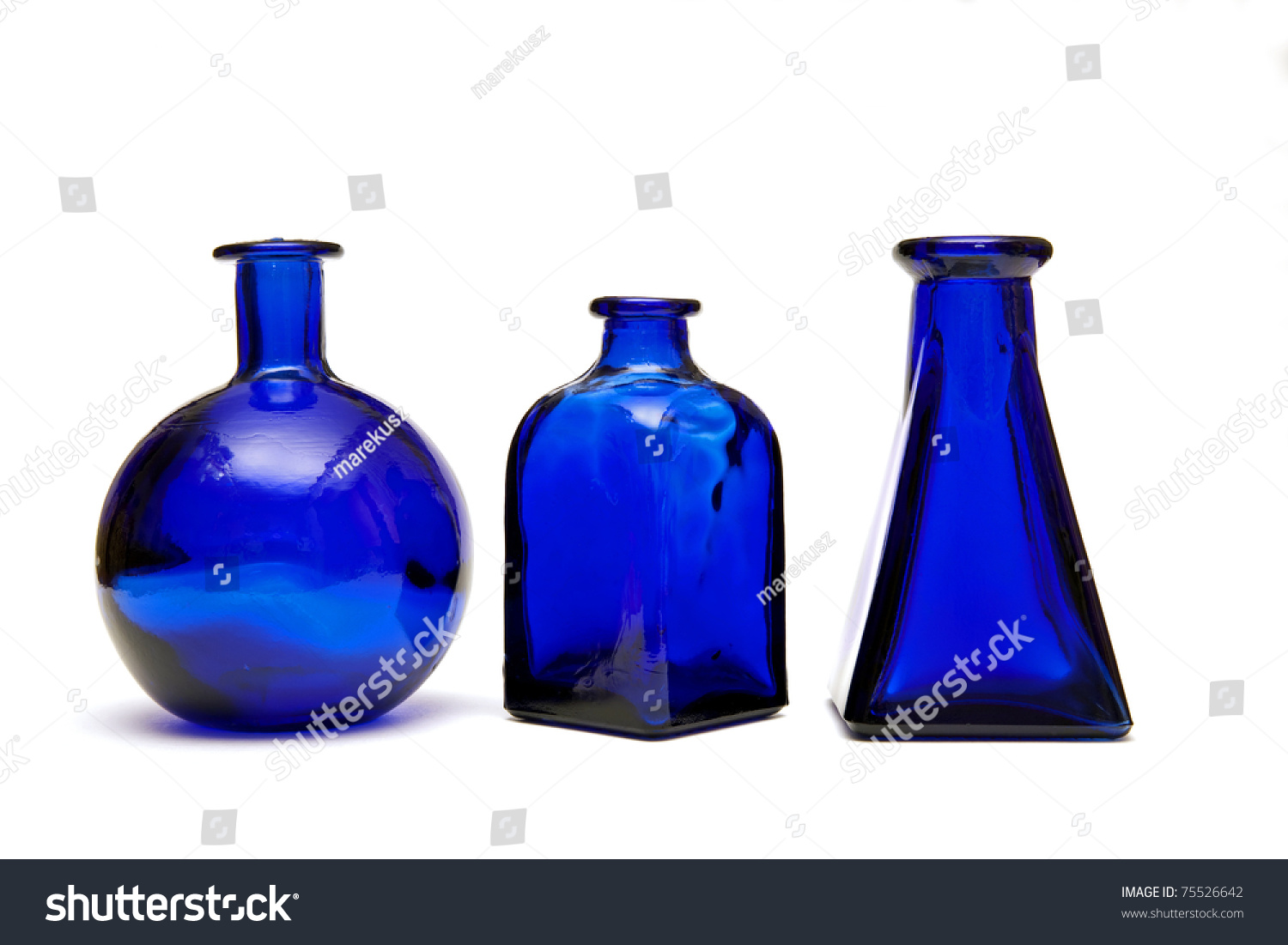 Three Blue Bottles With Different Shapes Stock Photo 75526642 ...