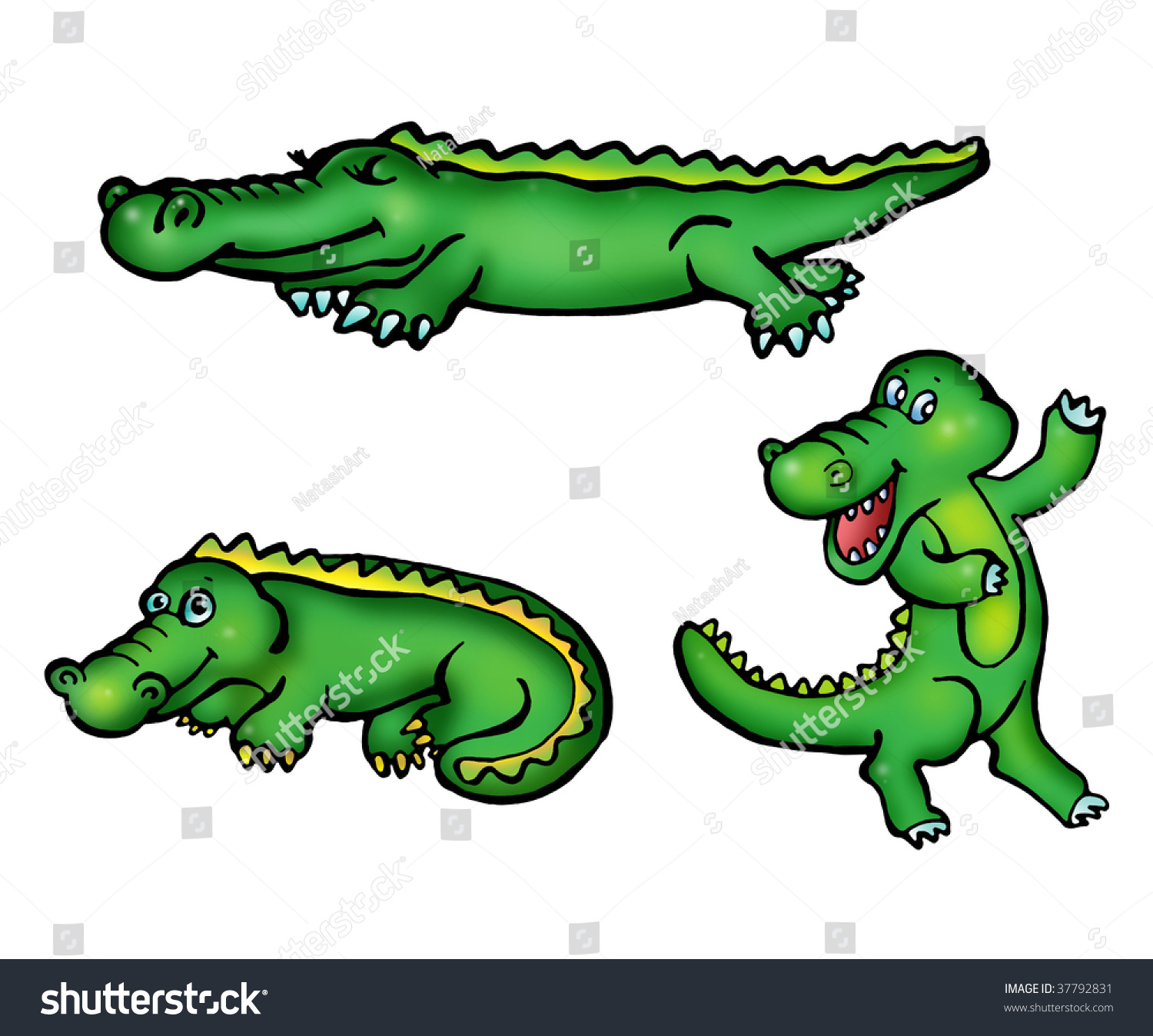 Three Cartoon Crocodiles Having Fun Sleeping Stock Illustration 