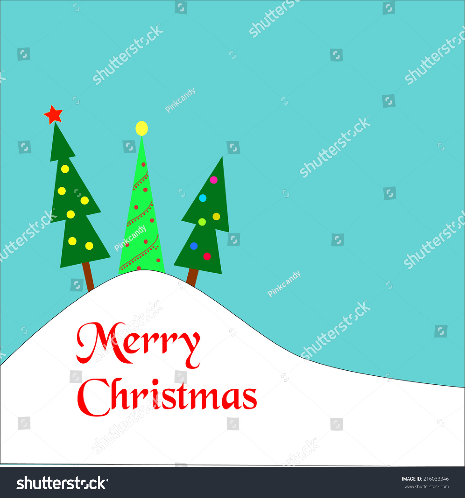 Three Christmas Trees On Hill Covered Stock Illustration 216033346 ...