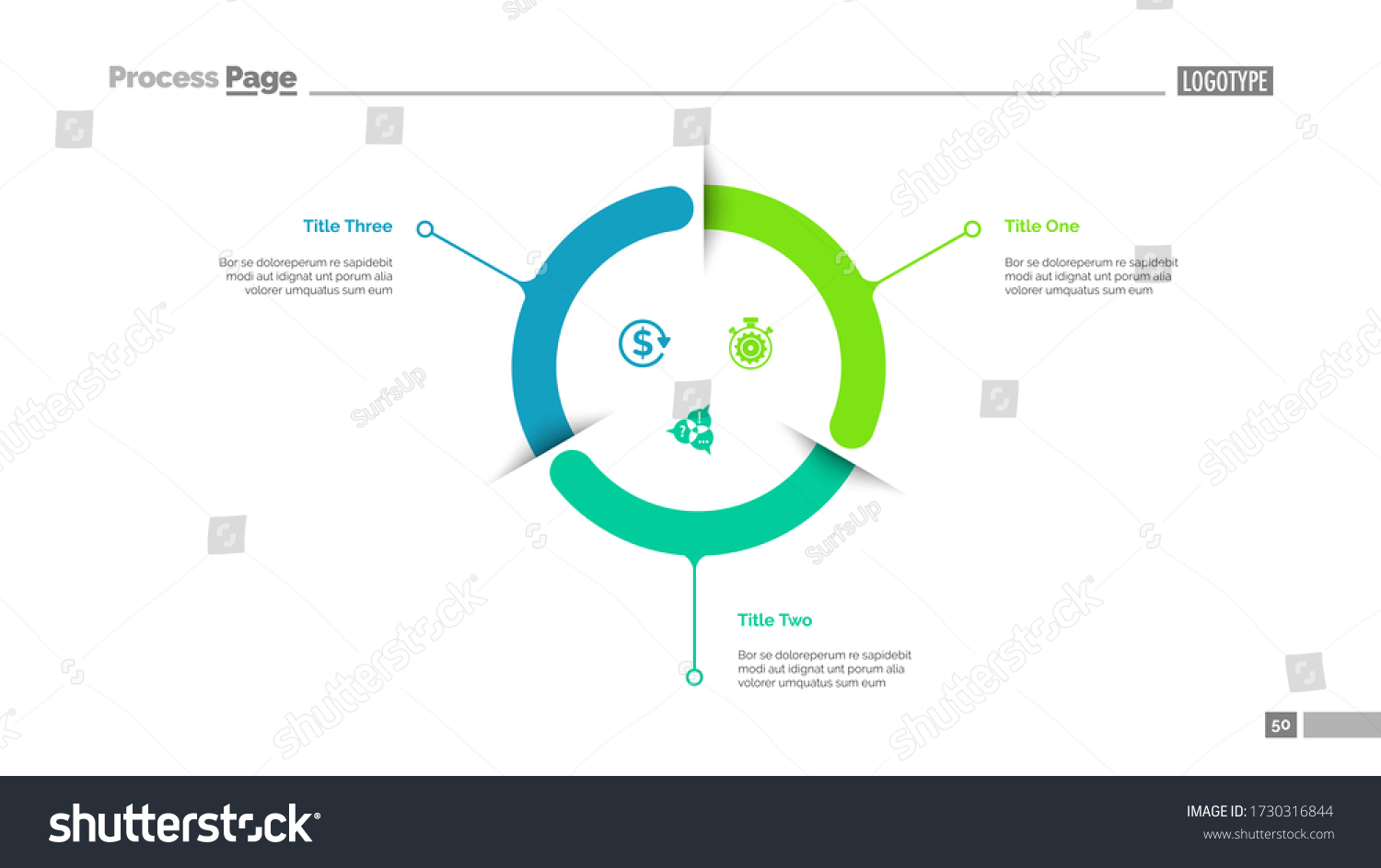 Three Components Circle Diagram Slide Template Stock Illustration ...