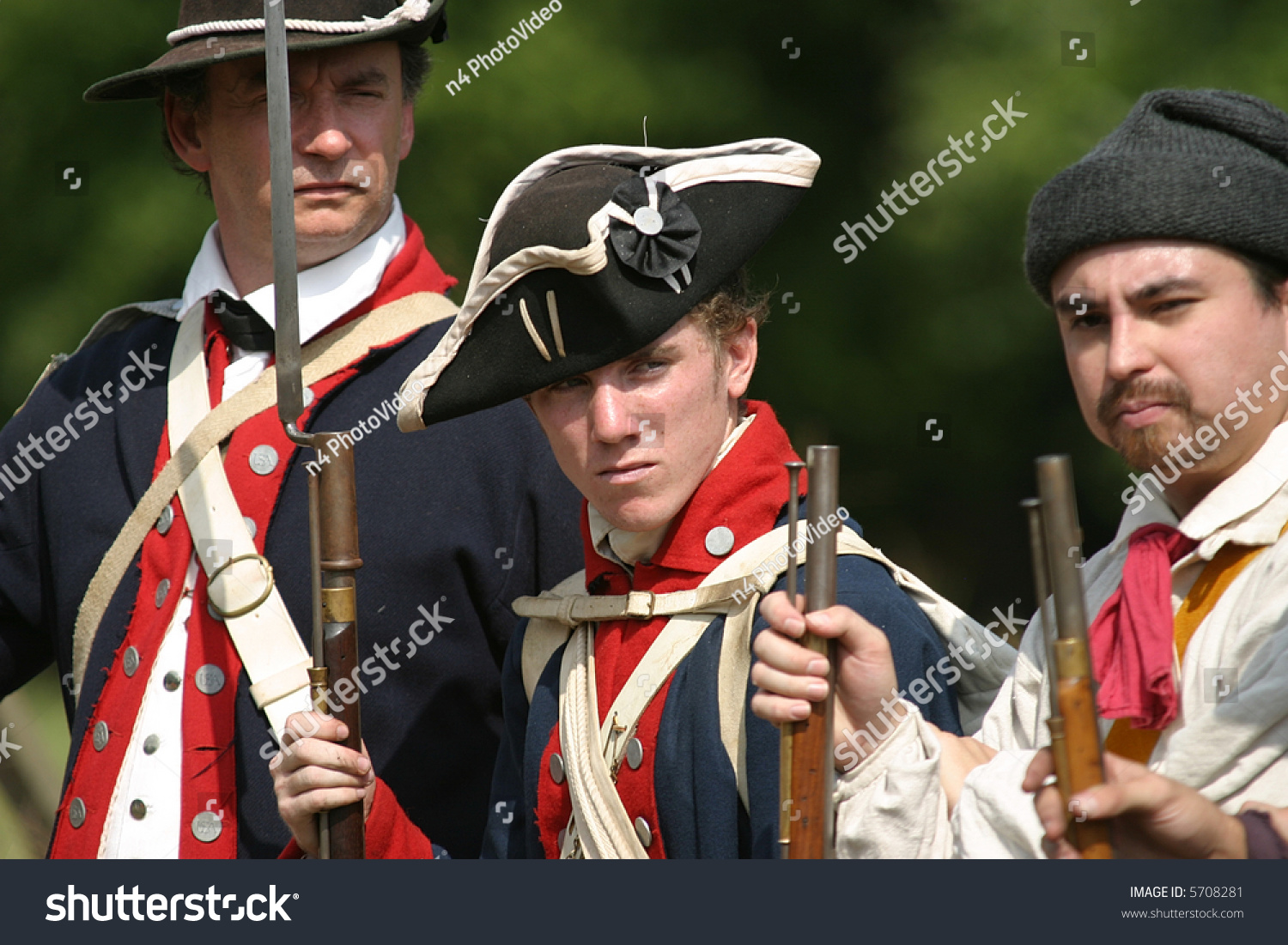 Three Continental Regular Soldiers Stand In Formation Before Battle ...