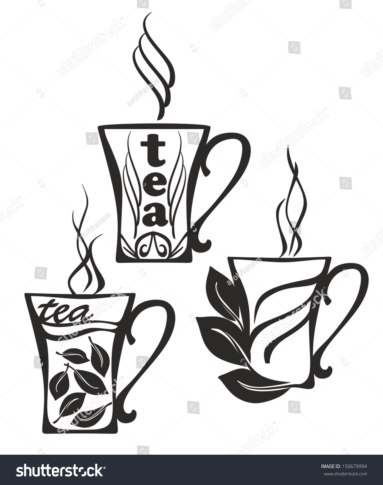 Three Cups Tea Rose Tea Silhouette Stock Illustration 150679994