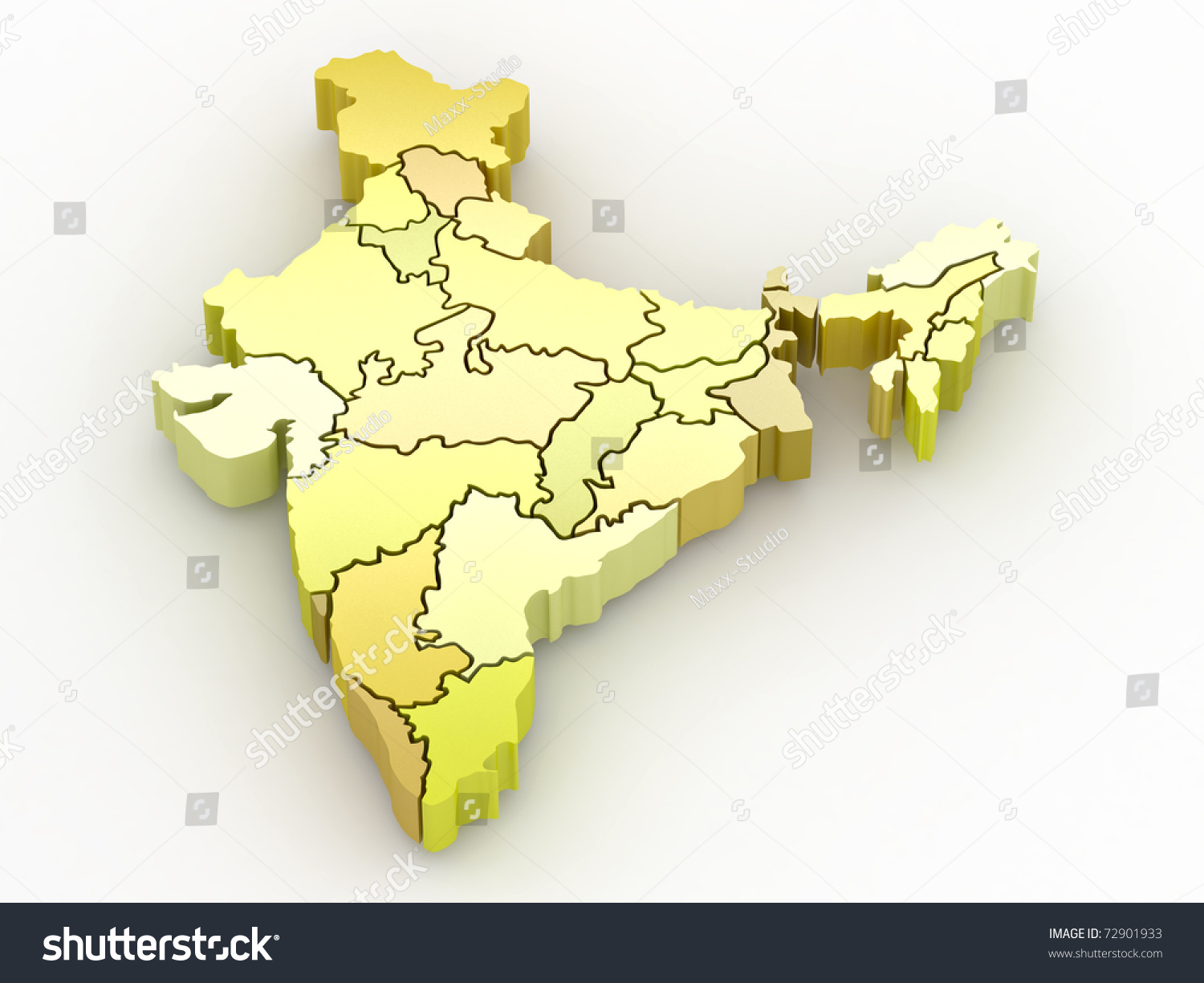 Threedimensional Map India On White Isolated: ภาพประกอบสต็อก 72901933  Shutterstock