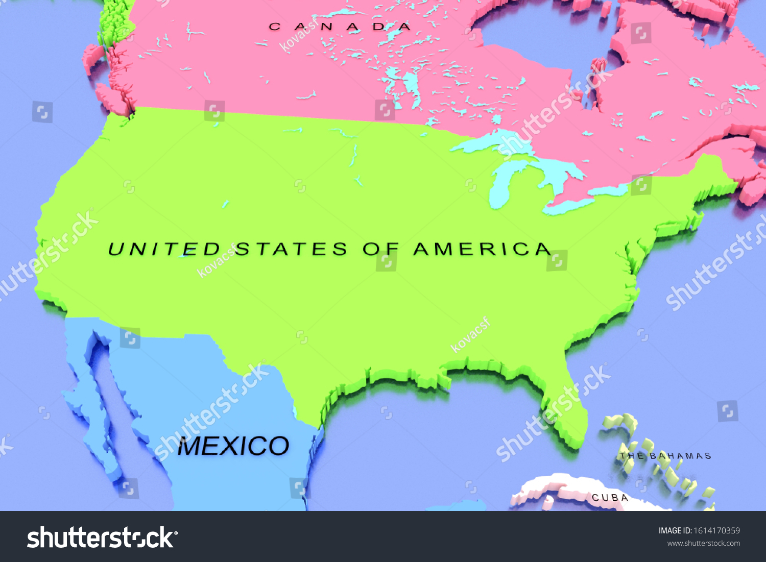Three Dimensional Rendered Map North America Stock Illustration 1614170359 Shutterstock 3459