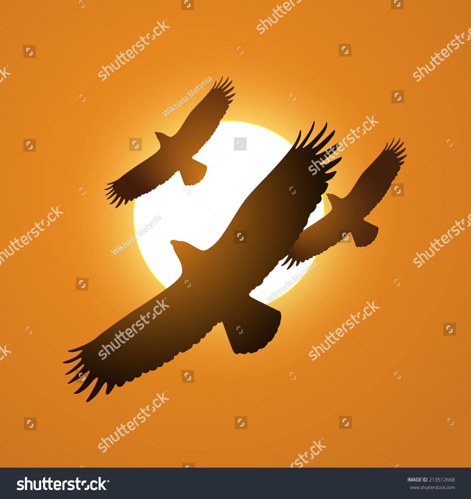 Three Eagles Above Sunset Flying Illustration Stock Illustration ...