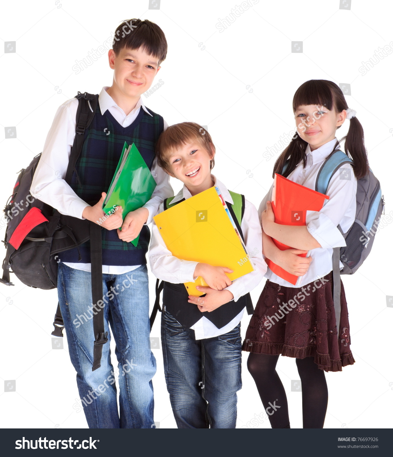 Three Happy Kids Ready Go School Stock Photo Edit Now