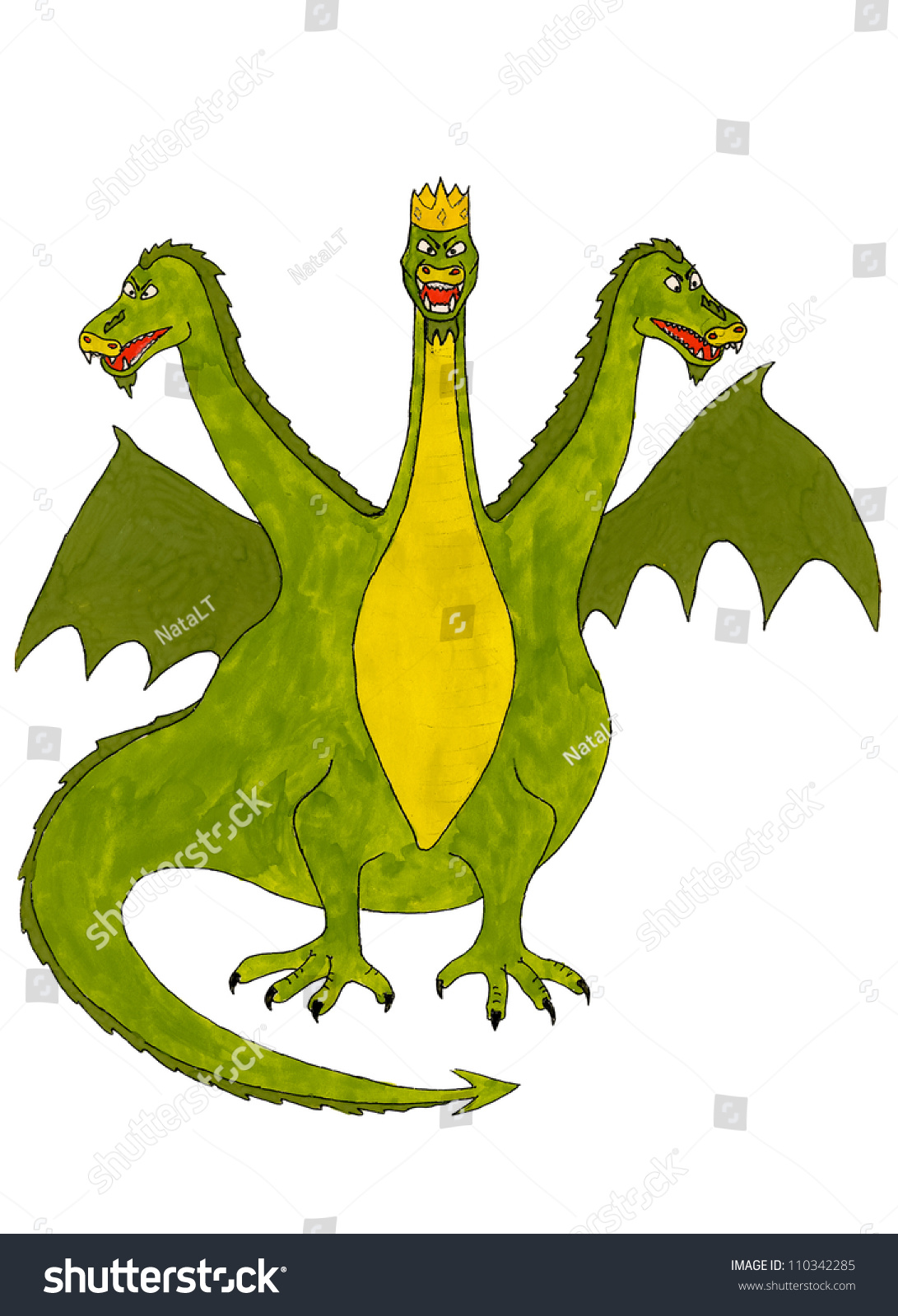 Three Headed Dragon, Painted Watercolors Stock Photo 110342285 ...