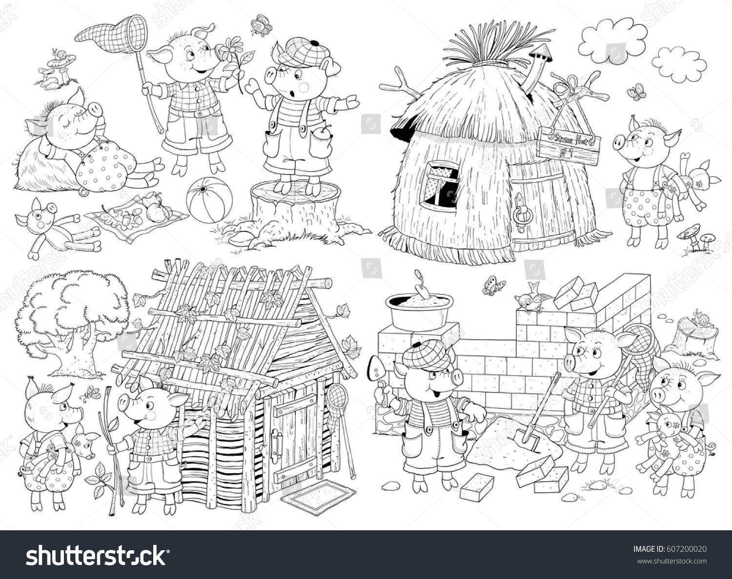 Three Little Pigs Fairy Tale Coloring Stock Illustration 28