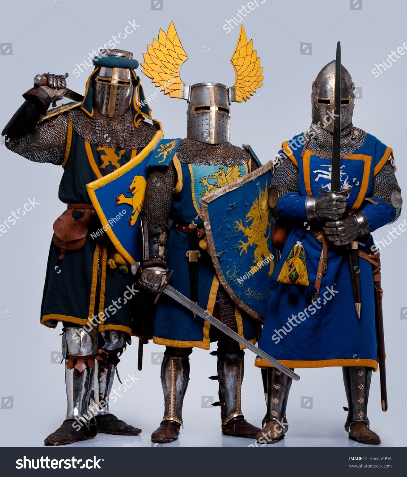 Three Medieval Knights Isolated On Grey Stock Photo 95622994 - Shutterstock