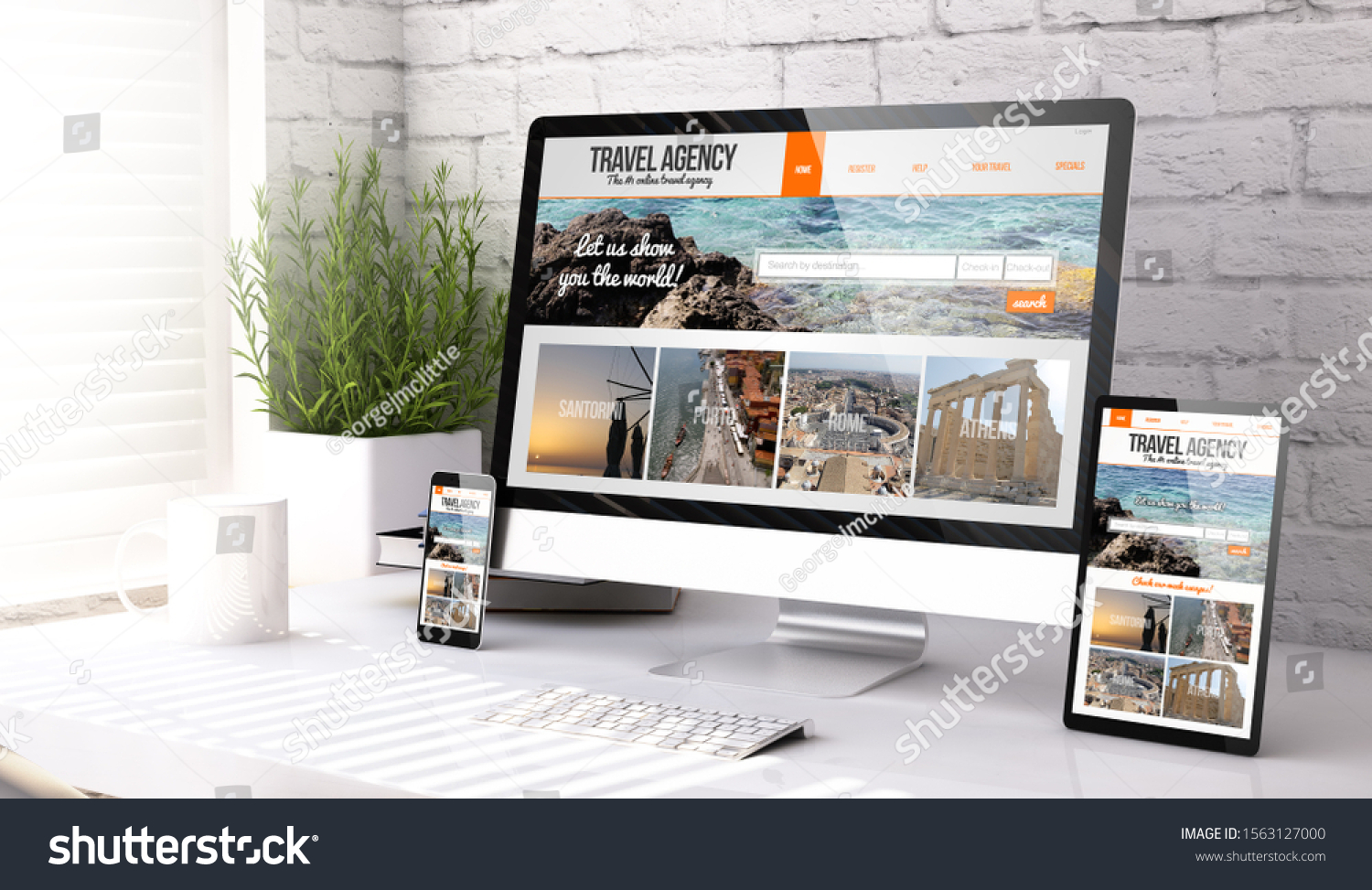 Three Mockup Devices Showing Travel Agency Stock Illustration