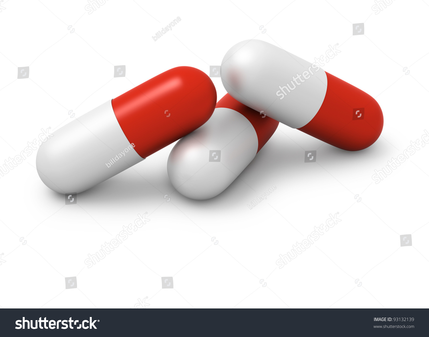 Three Red And White Capsules Close Up On White Background Stock Photo ...