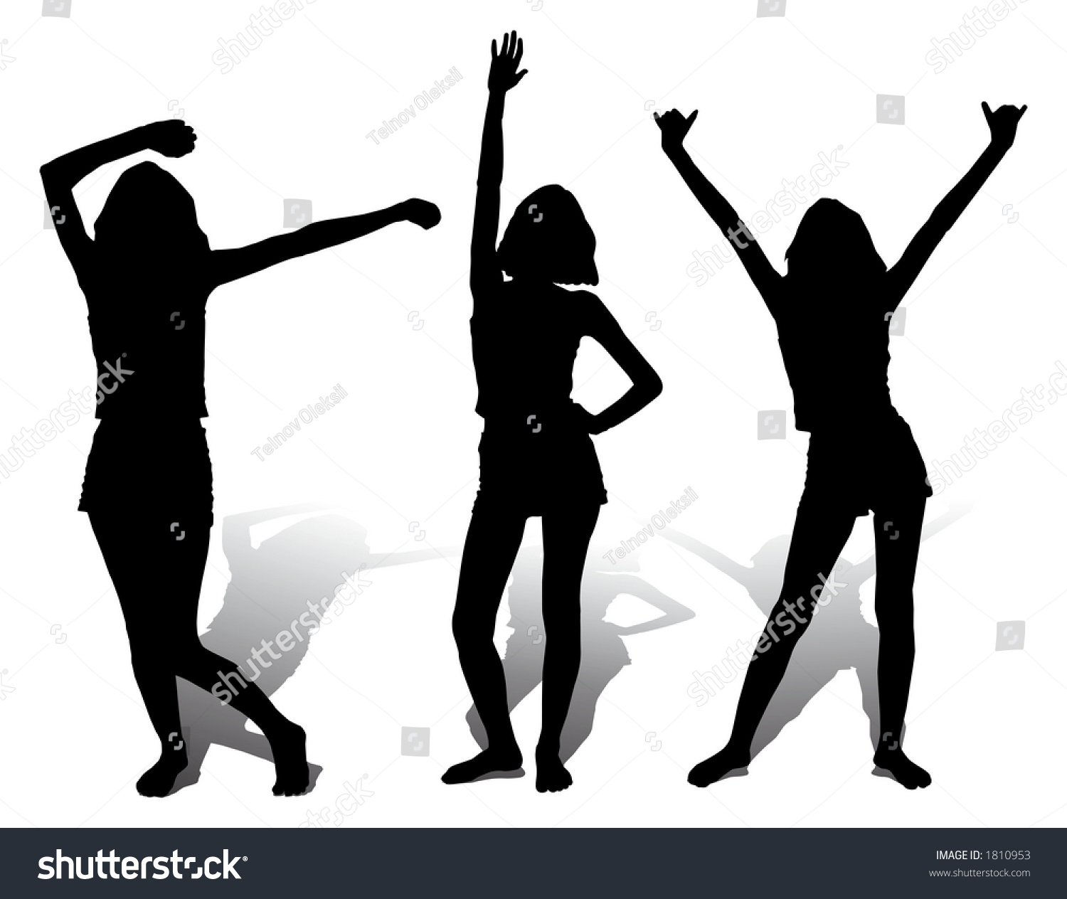 Three Silhouette Happy Girl Stock Photo 1810953 : Shutterstock