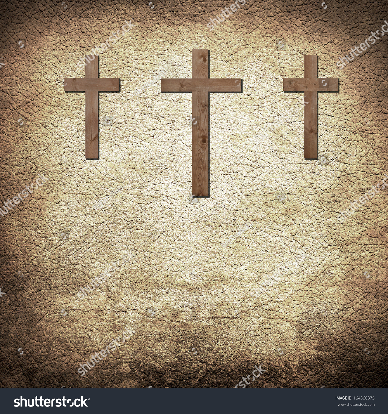 Three Wooden Christian Crosses On The Old Brown Leather Background ...