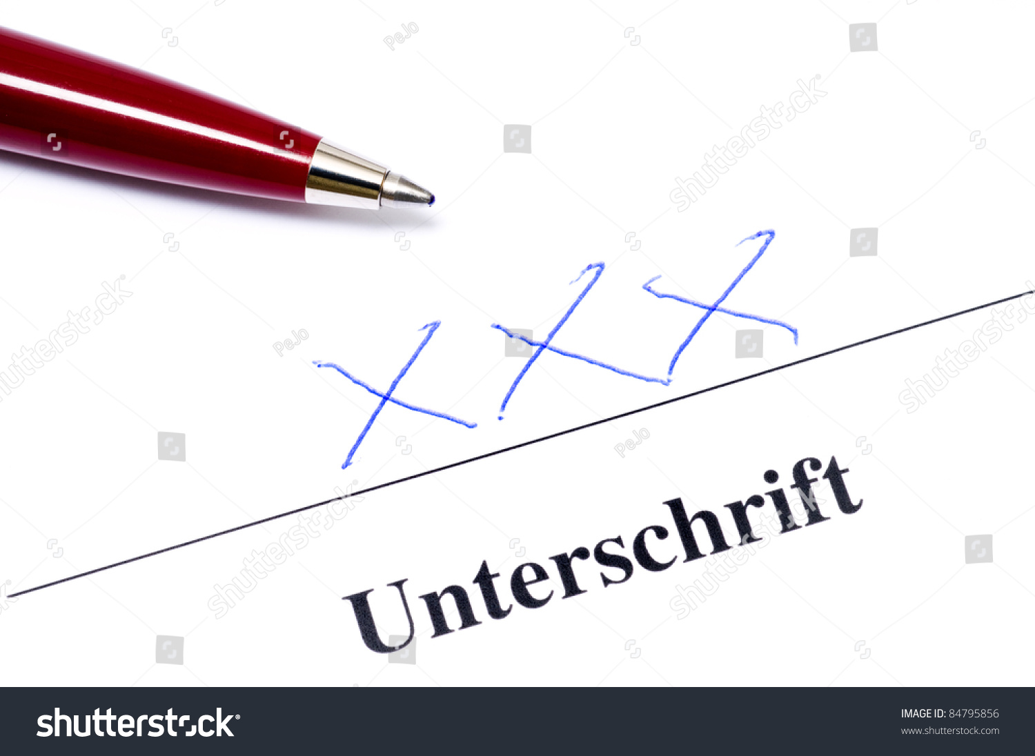 Three X On A Document With Ballpoint Pen, Unterschrift Means Signature ...