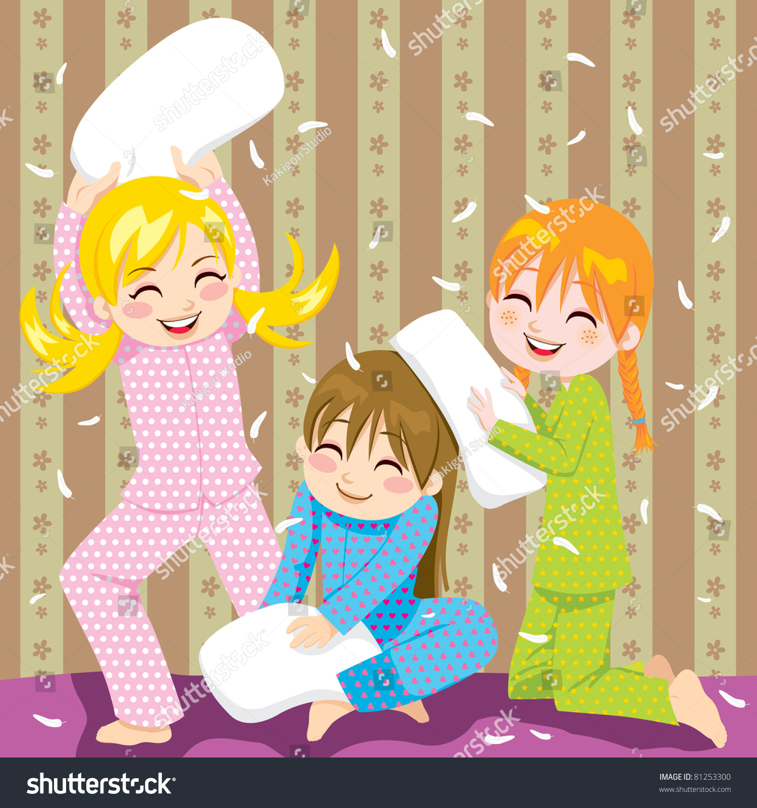 Three Young Girls Having Fun Doing Stock Illustration 81253300 ...