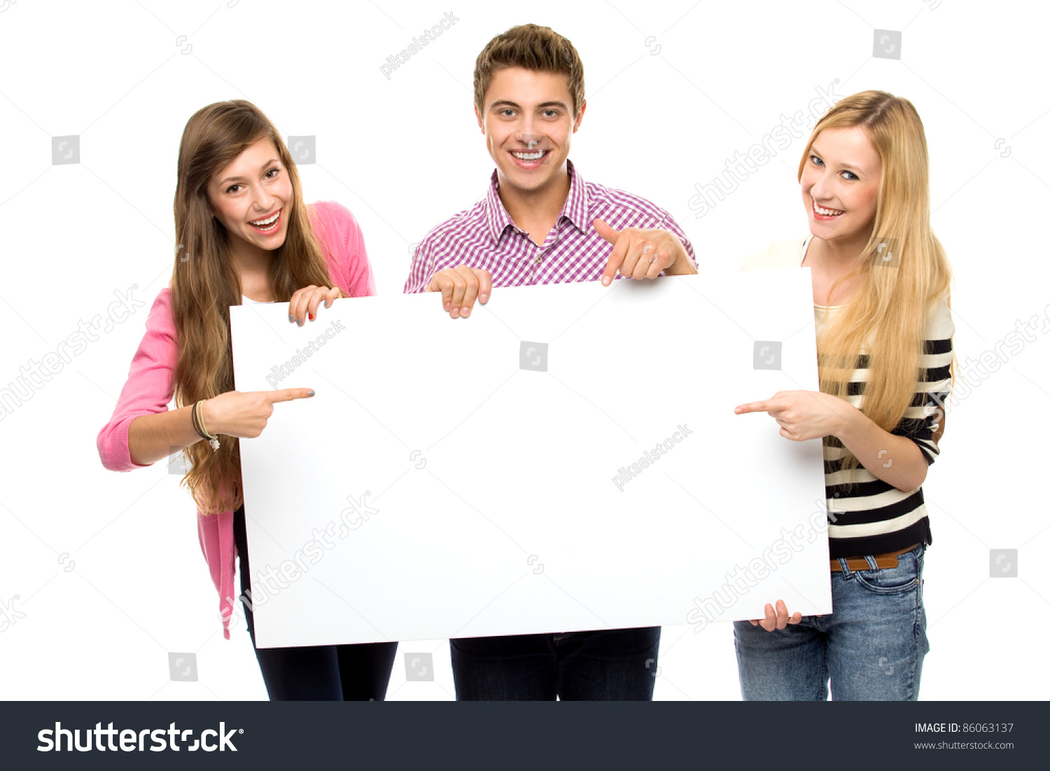 Three Young People Holding Blank Poster Stock Photo 86063137 - Shutterstock