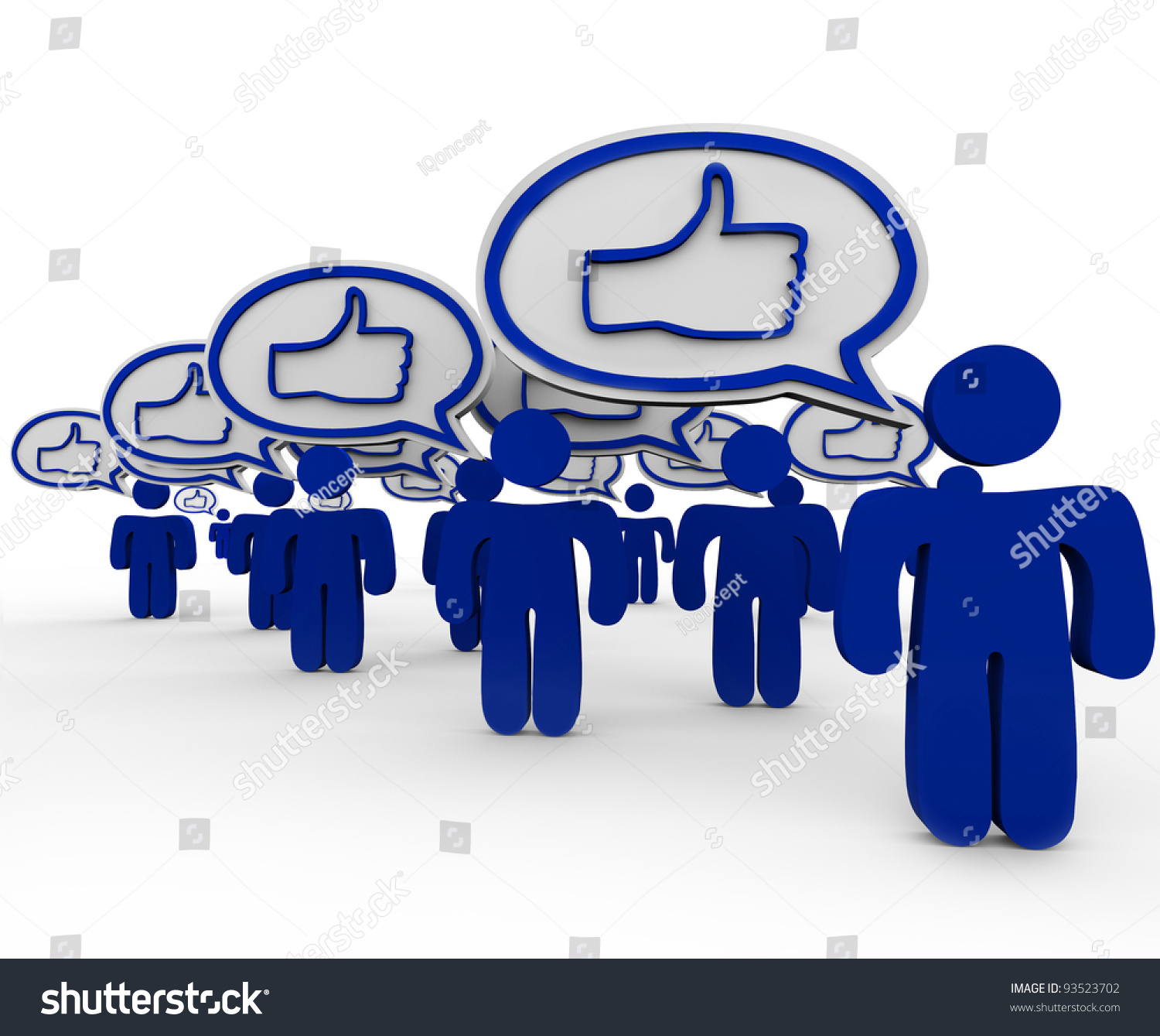 Thumbs Up Symbols In Many Speech Bubbles Expressed By Several People In ...