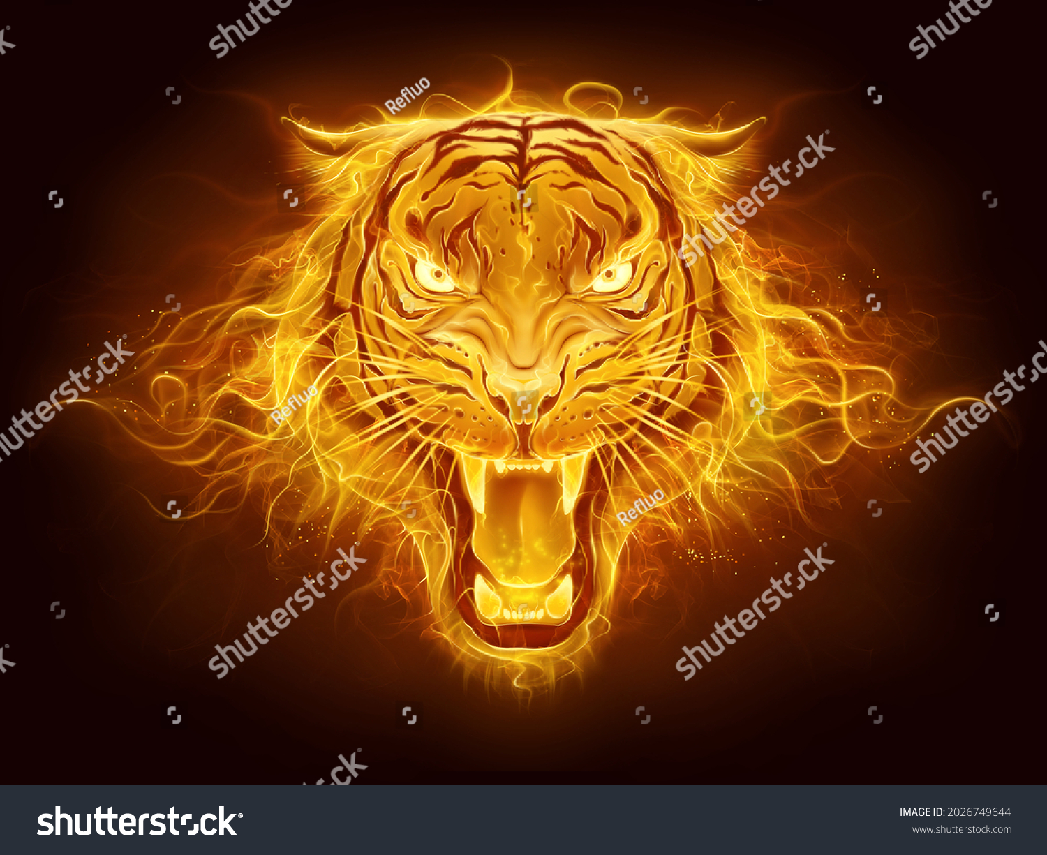 Tiger Head Made Fire Flame Background Stock Illustration 2026749644 ...