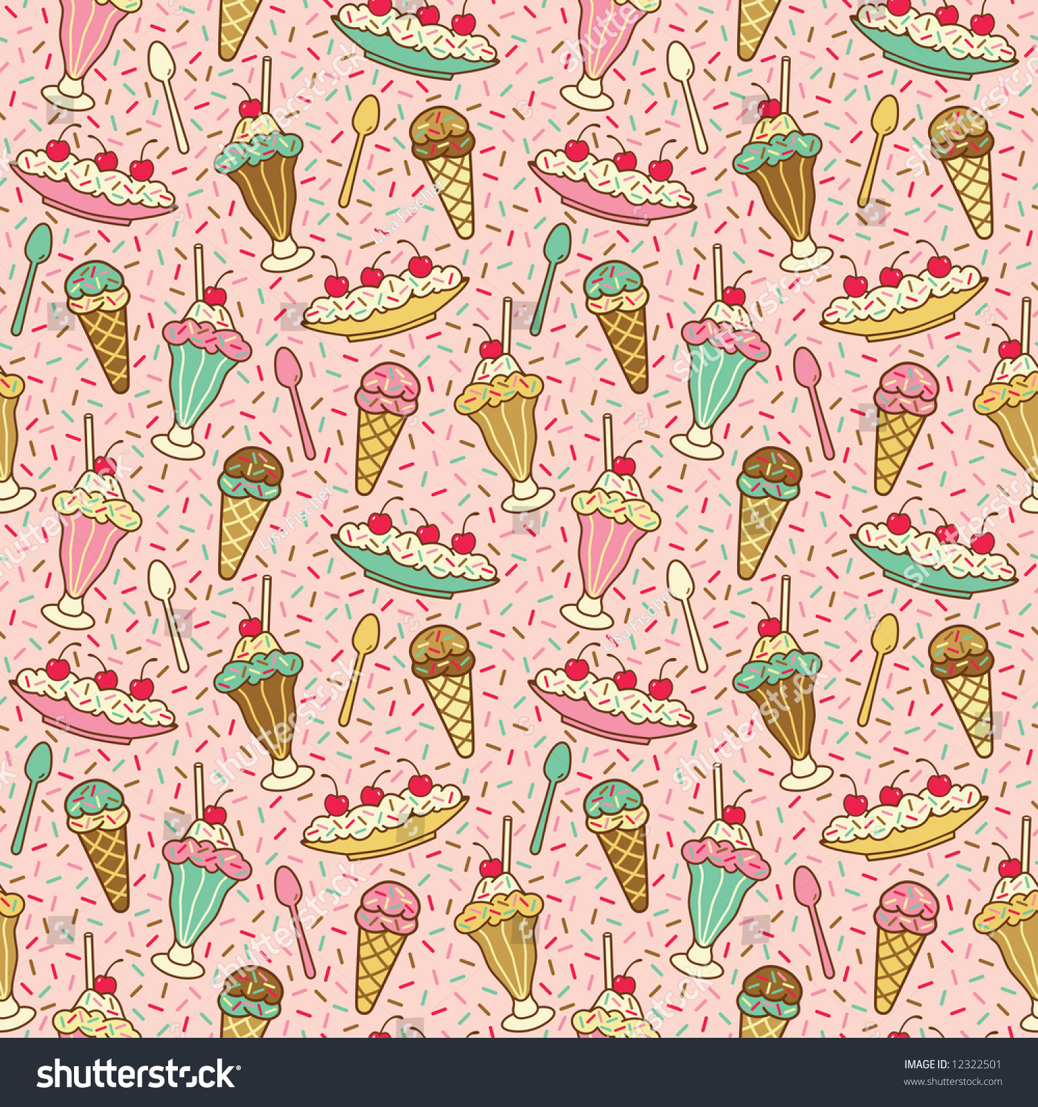 Tiled Bitmap Seamless Pattern Of Ice Cream Desserts With A 
