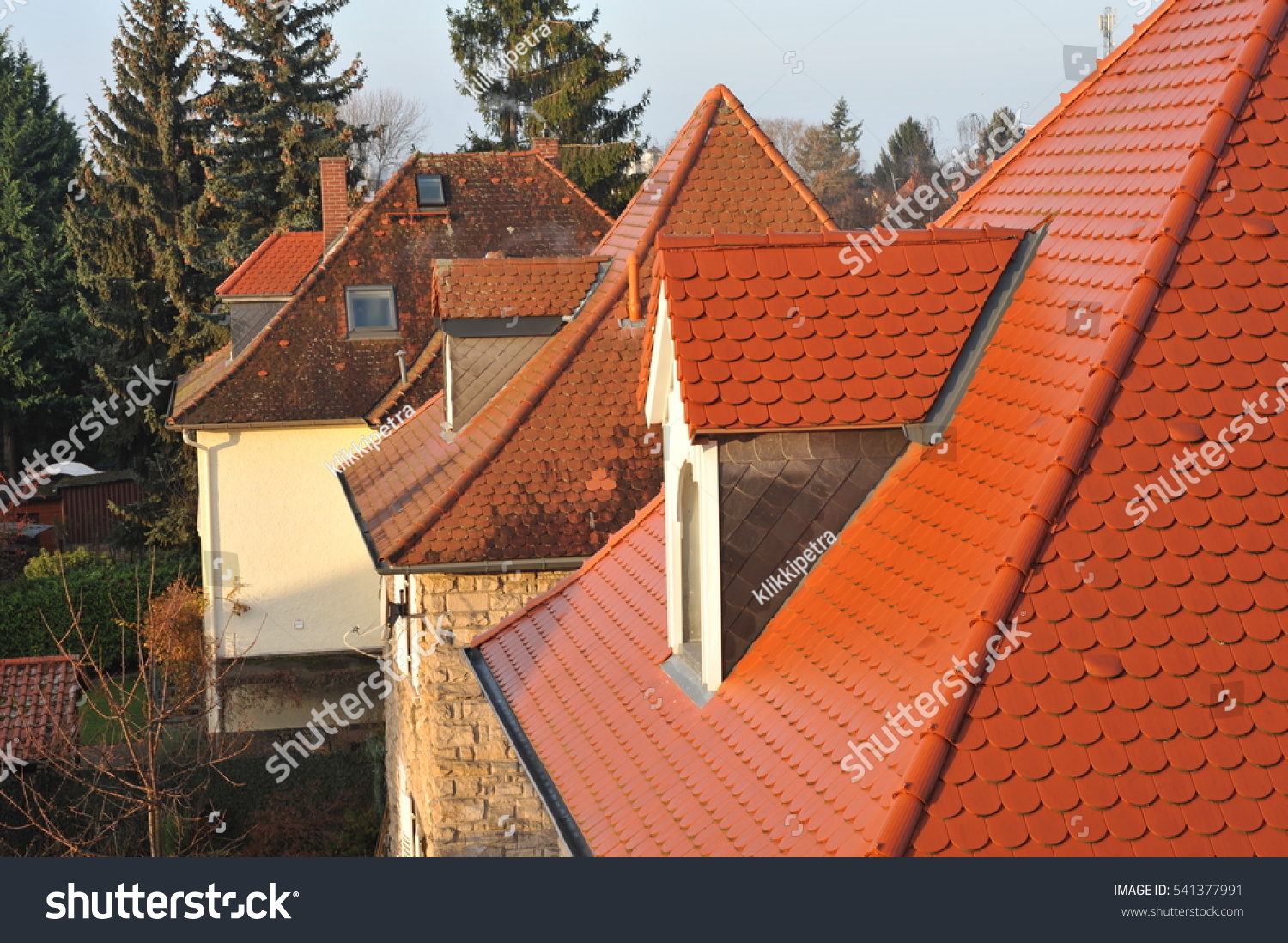 Tiled Roof With Dormer Windows And Chimney Stock Photo ...