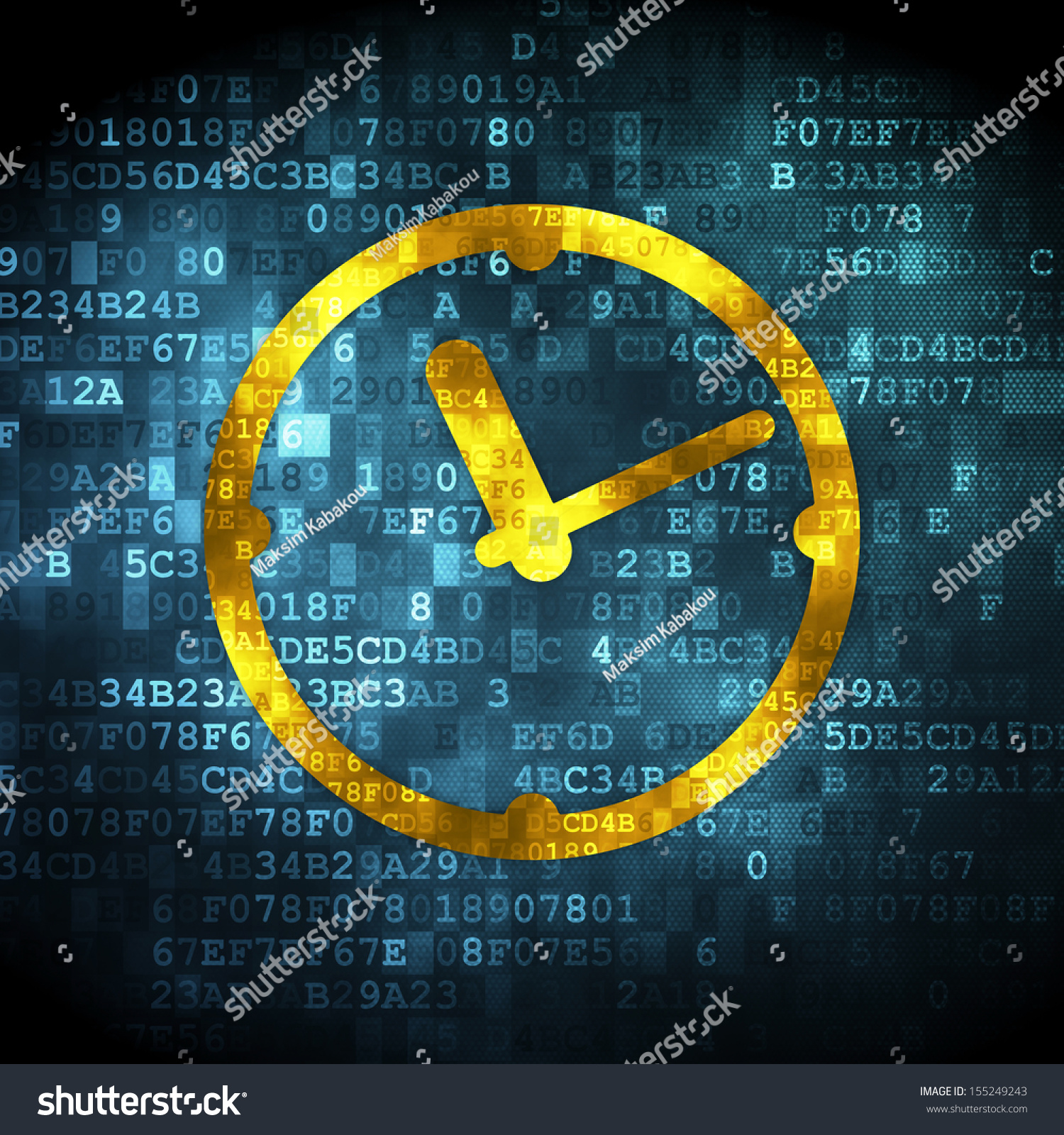 Time Concept: Pixelated Clock Icon On Digital Background, 3d Render ...