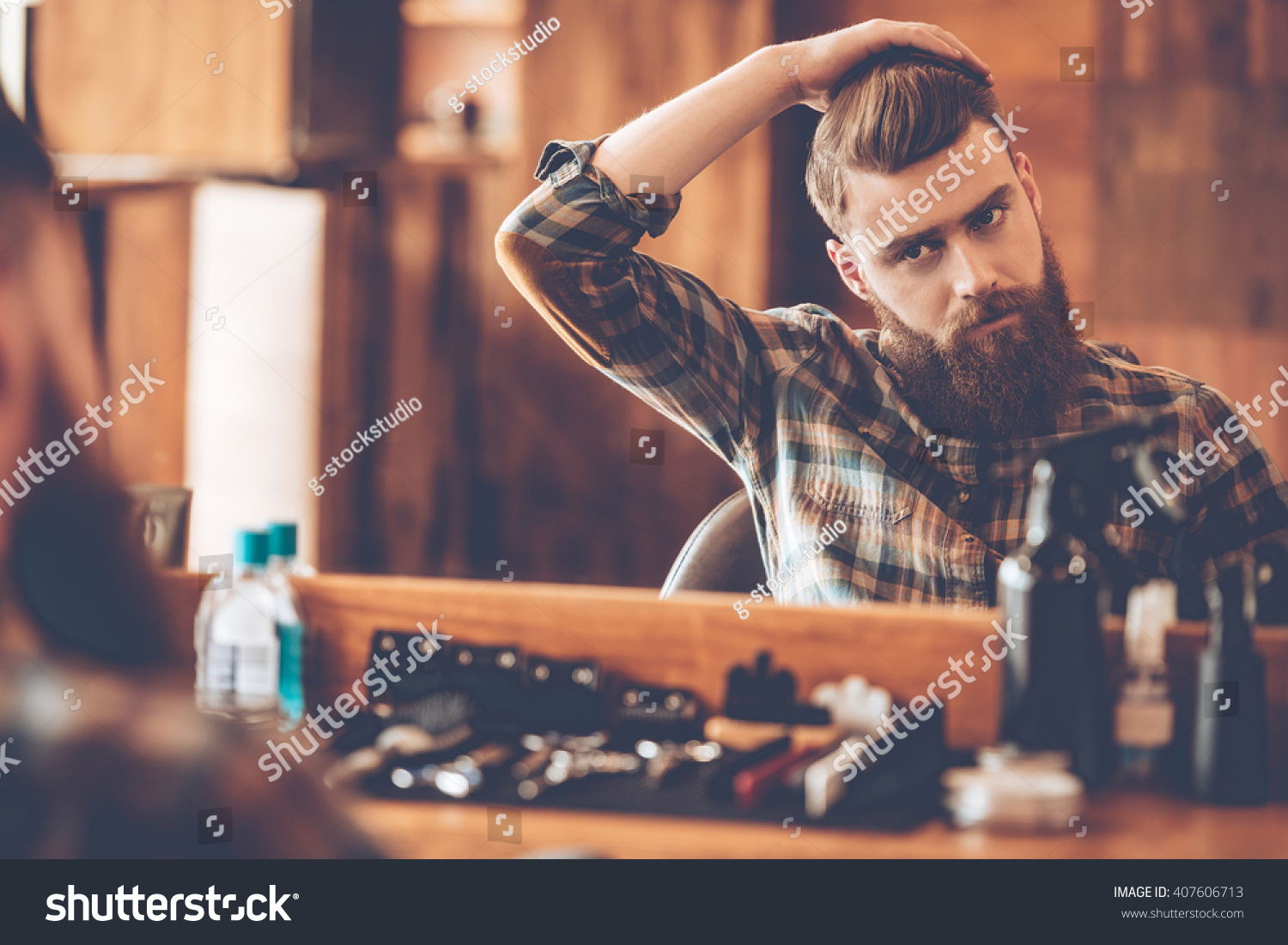 Time New Haircut Handsome Young Bearded Stock Photo 407606713 ...