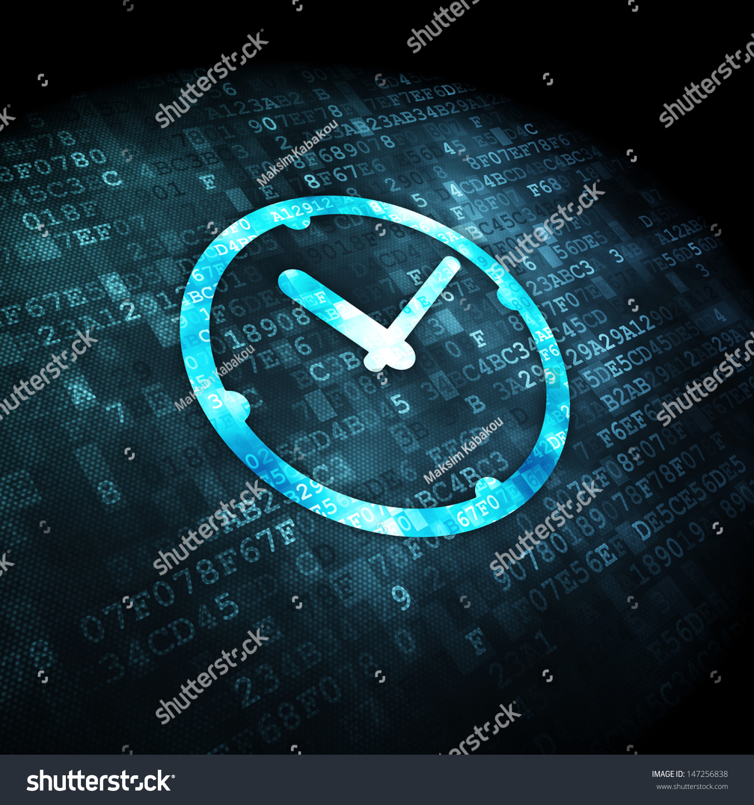 Timeline Concept: Pixelated Clock Icon On Digital Background, 3d Render ...