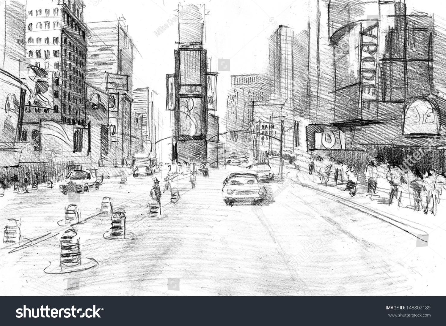 Times Square New York City Sketchy Stock Illustration 148802189