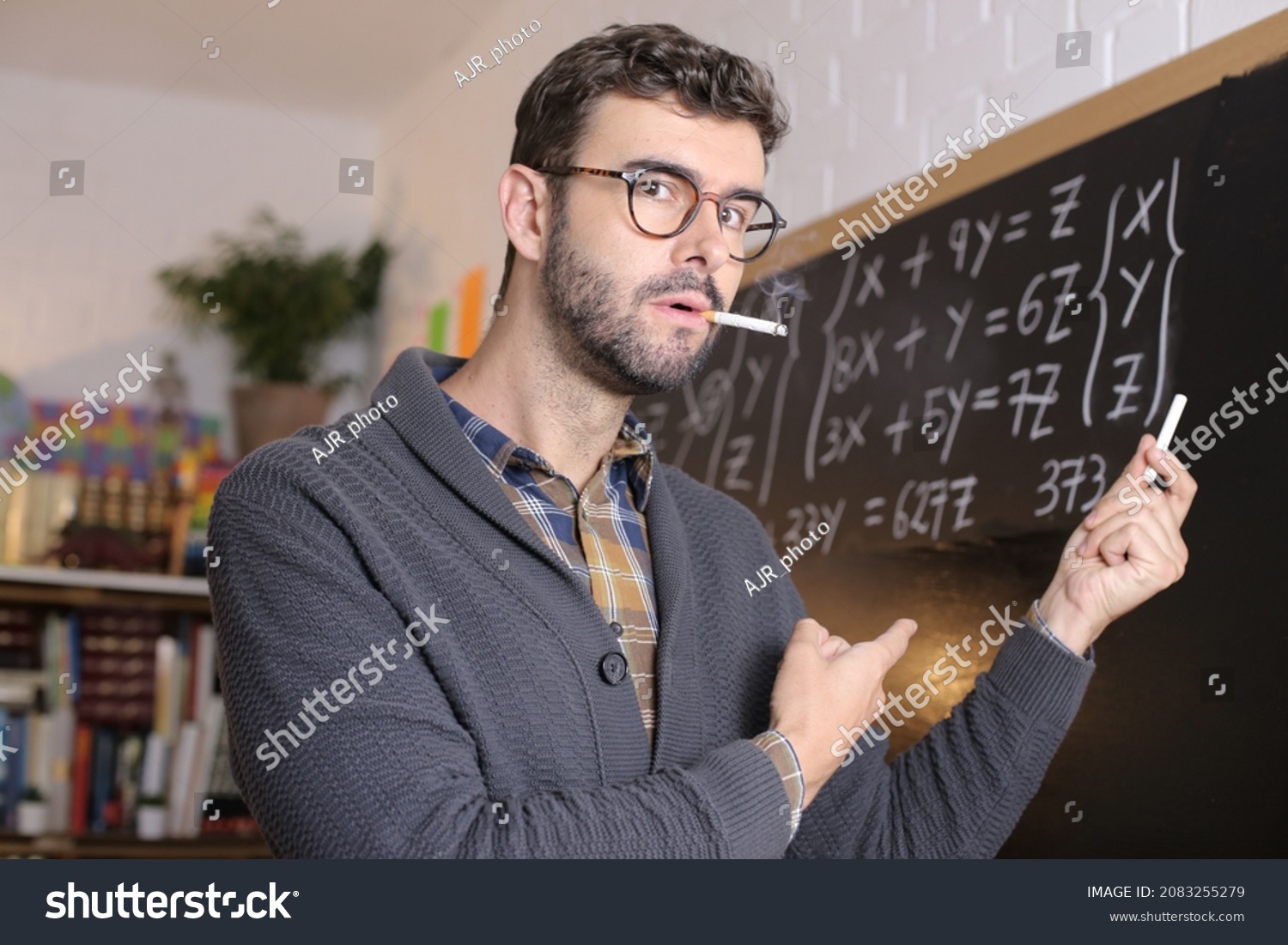 Tired Overworked Teacher Smoking Classroom Stock Photo 2083255279 