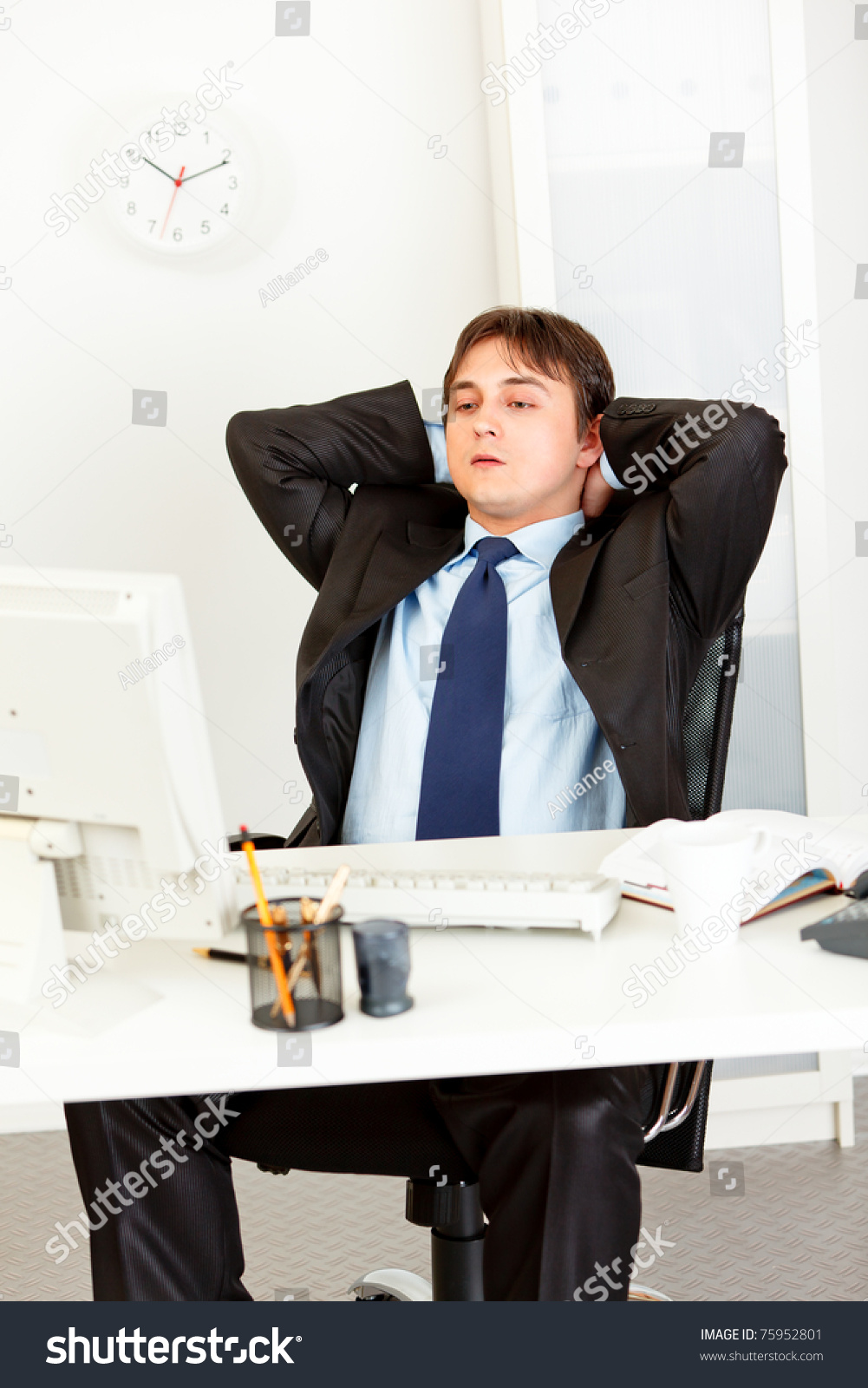 Tired Business Man Sitting Office Desk Stock Photo 75952801 | Shutterstock