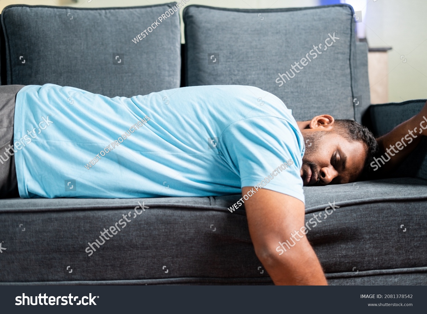 Tired Fat Man Sleeping On Sofa Stock Photo 2081378542 | Shutterstock