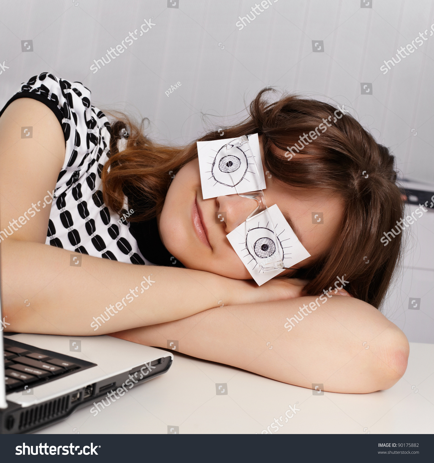 Tired Woman Sleep Office On Desk Stock Photo Edit Now 90175882