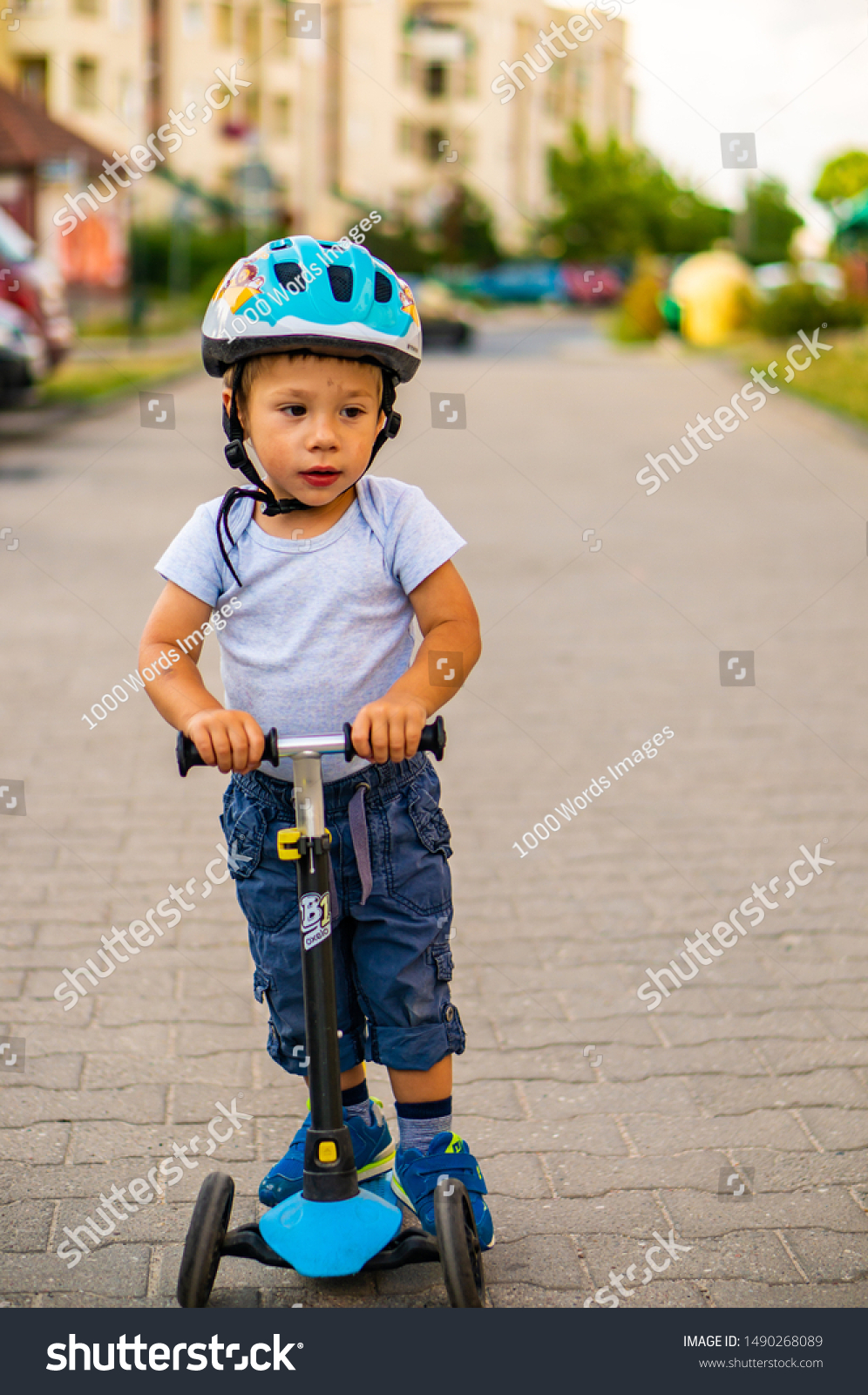 Toddler Boy Safety Helmet On Three People Stock Image 1490268089
