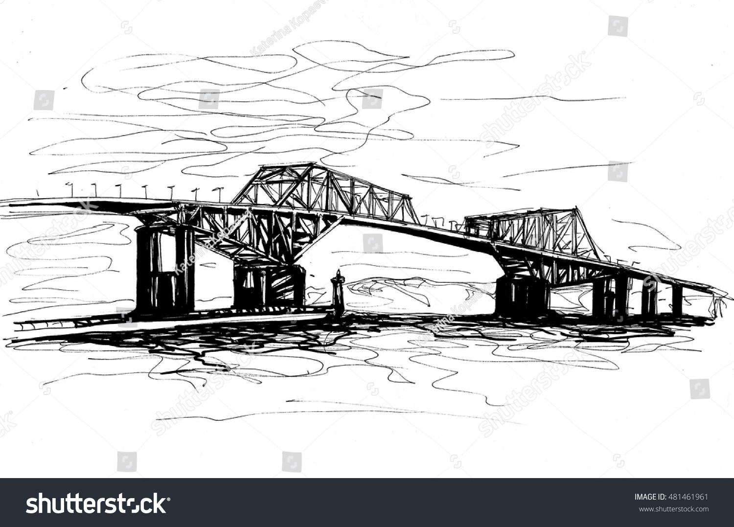 Tokyo Gate Bridge Sketch Stock Illustration