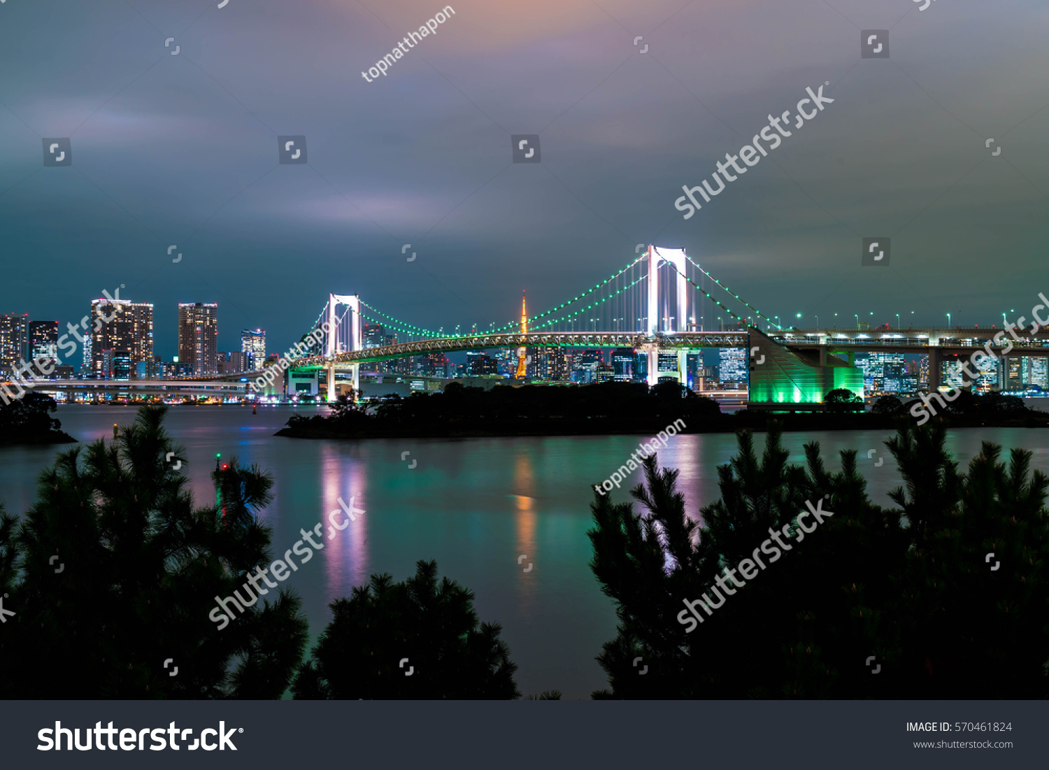 Tokyo Skyline Tokyo Tower Rainbow Bridge Stock Photo 570461824 ...