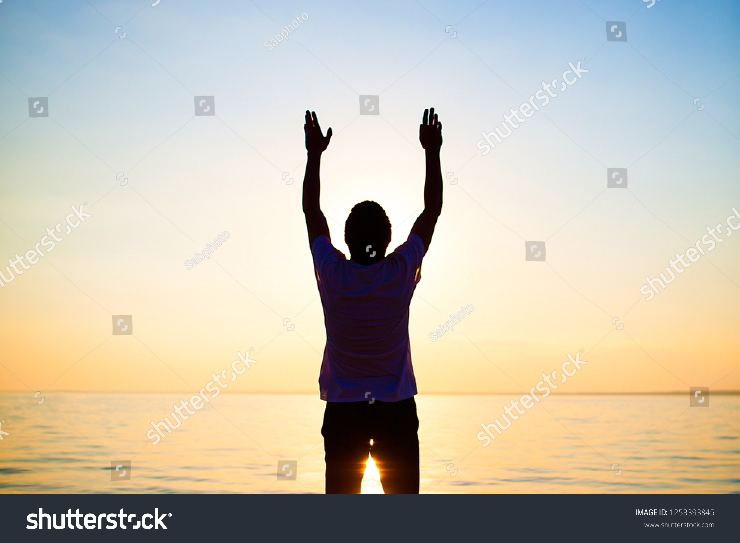 Toned Photo Man Silhouette Praying Sunset Stock Photo 1253393845 