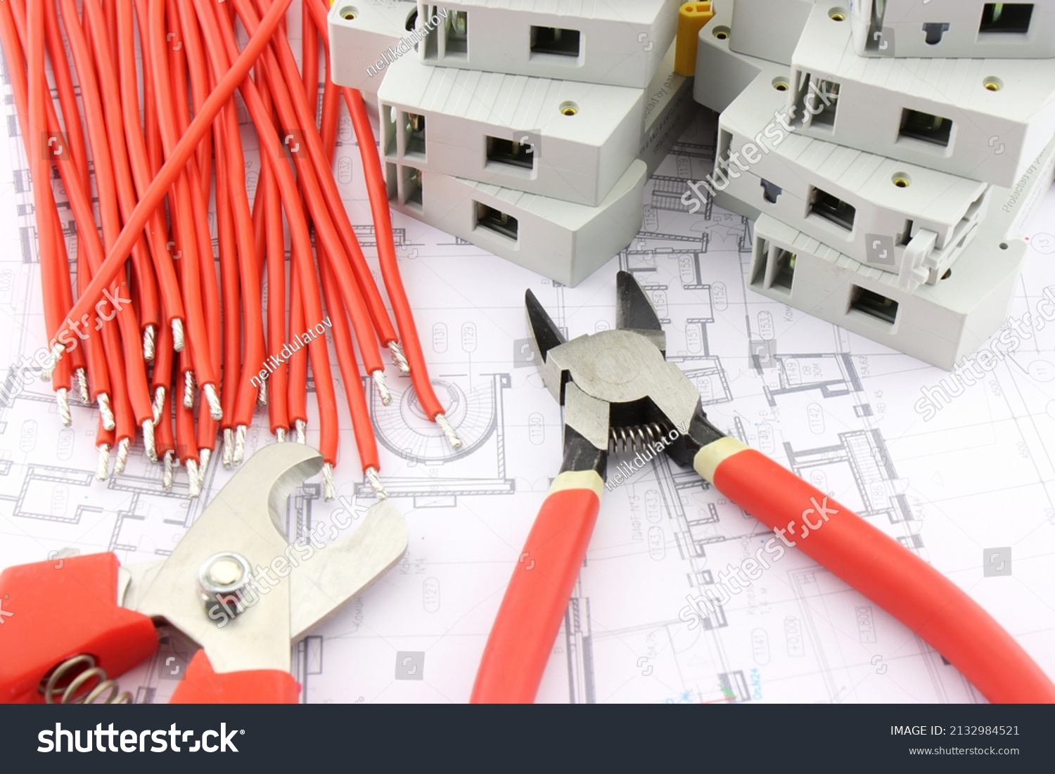 Tools Electrical Installation On Closeup Schematic Stock Photo (Edit ...