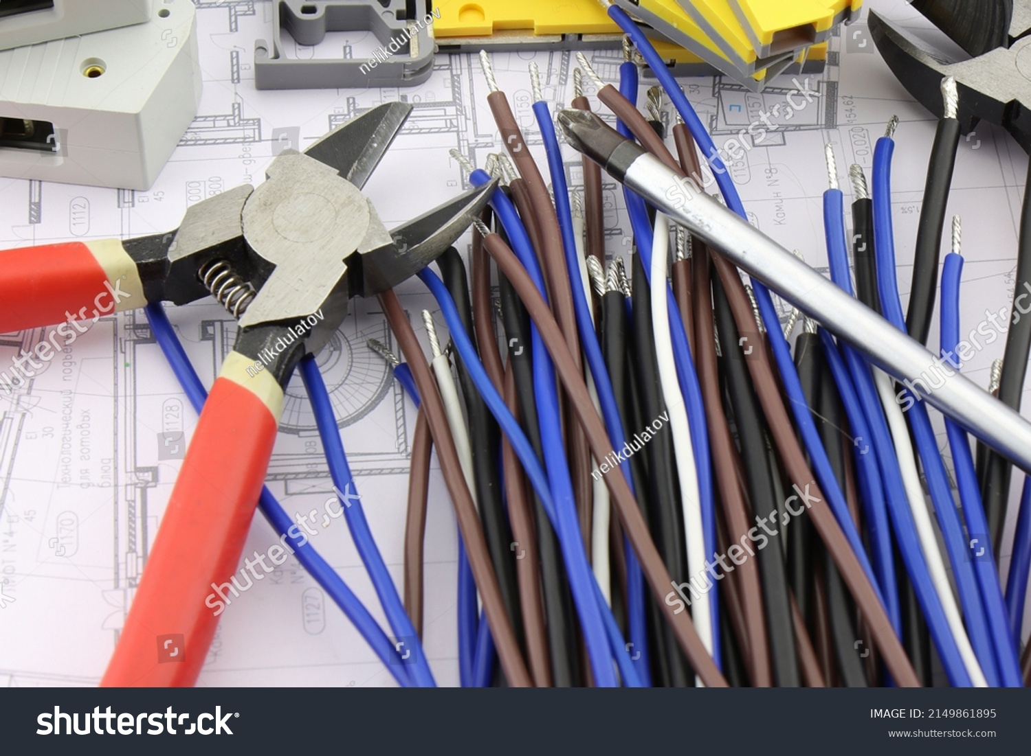 Tools Electrical Installation On Closeup Schematic Stock Photo ...