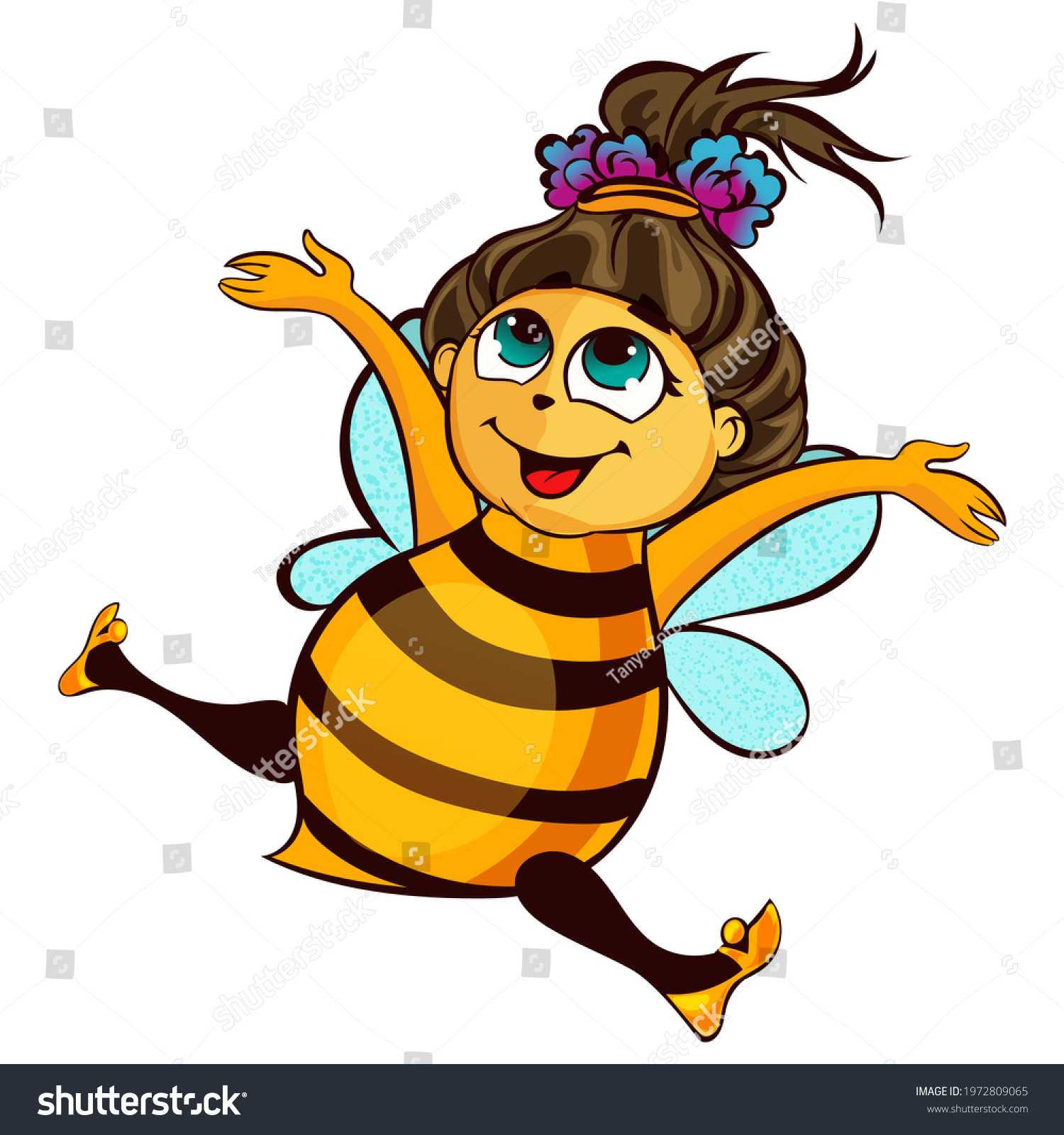 Toon Mascot Smiling Bee Flat Colorful Stock Illustration 1972809065
