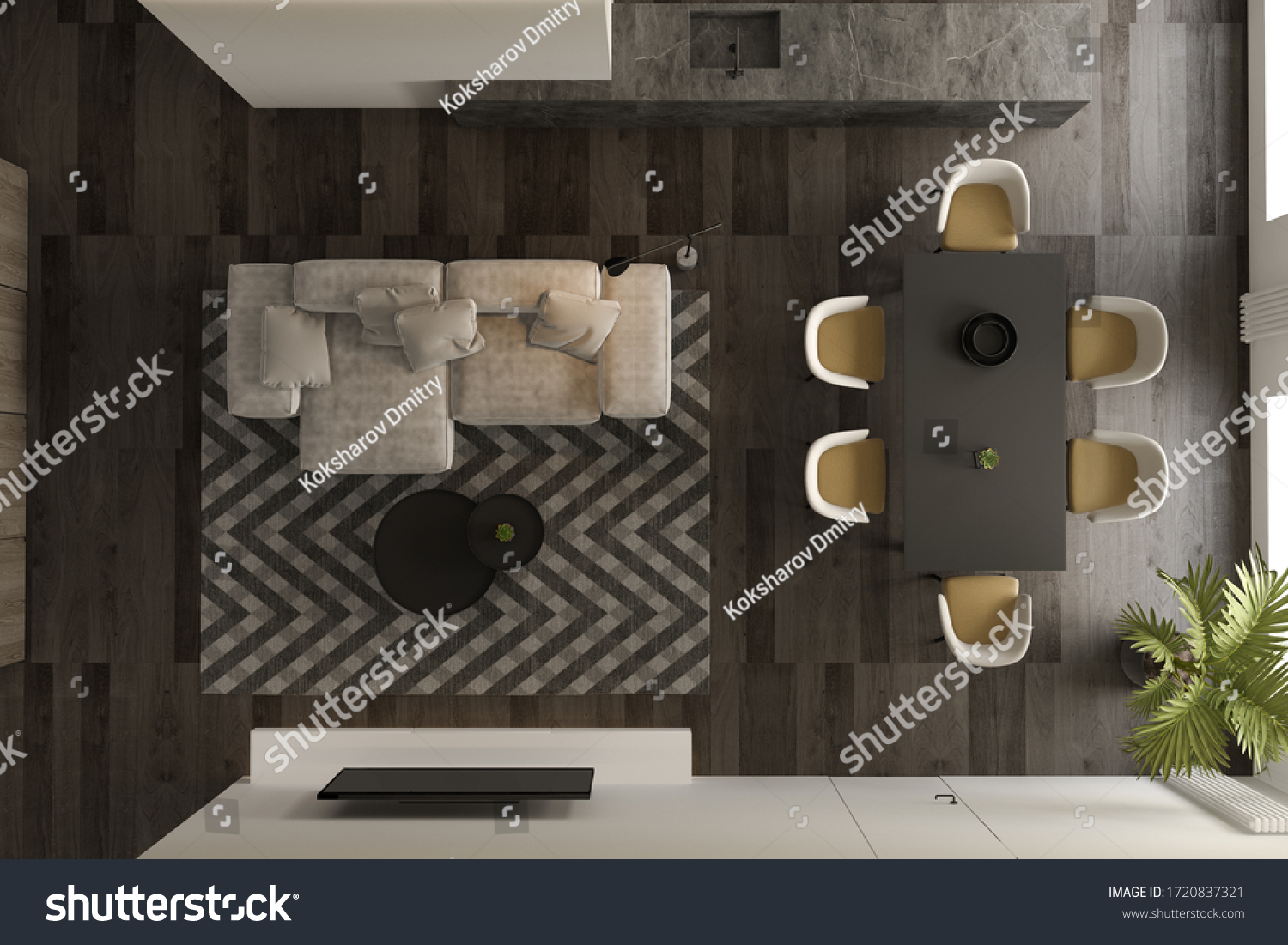 Top View Black Minimalist Interior Modern Stock Illustration 1720837321