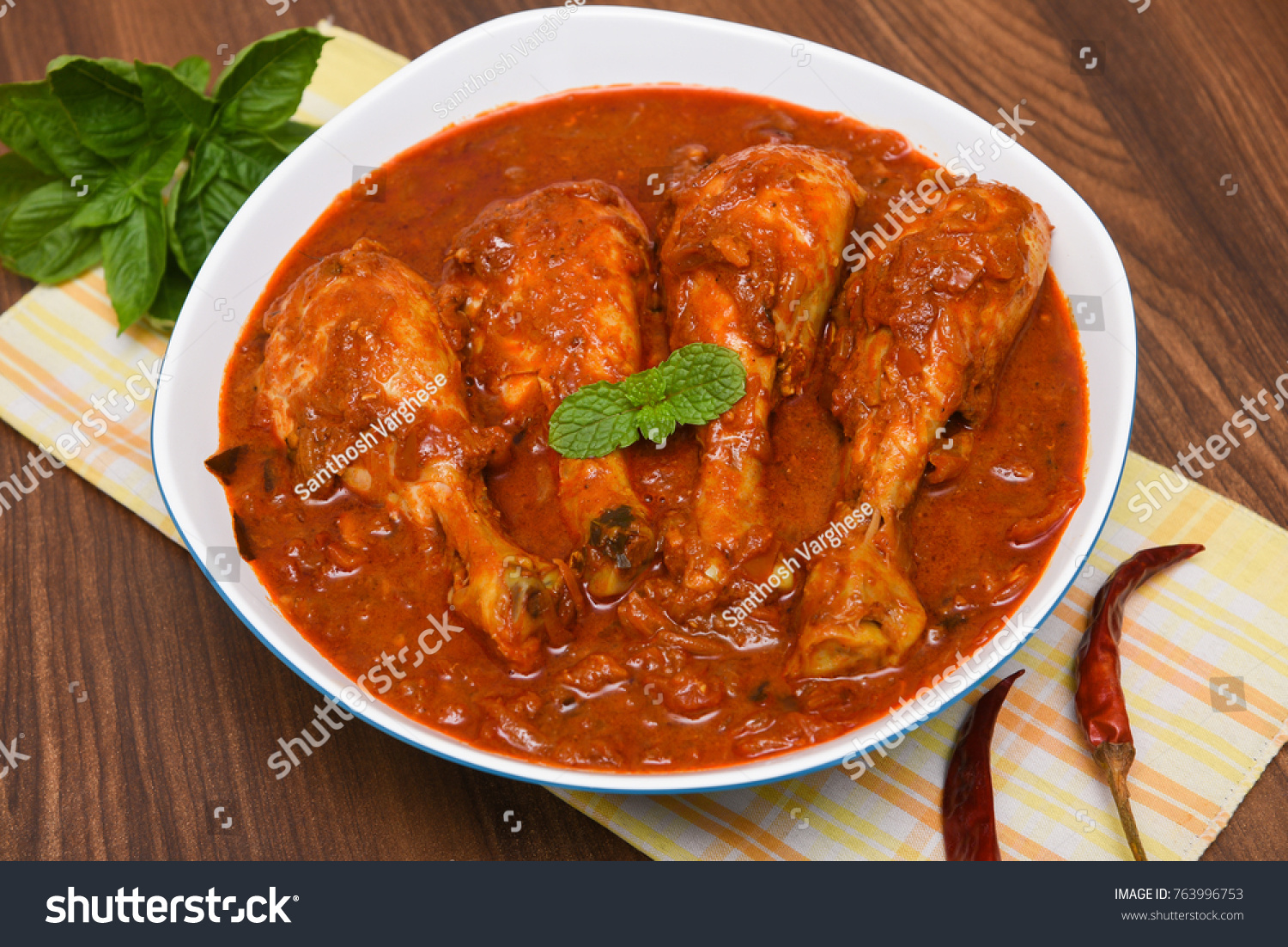 Top View Kadai Chicken Karahi Curry Food And Drink Stock Image