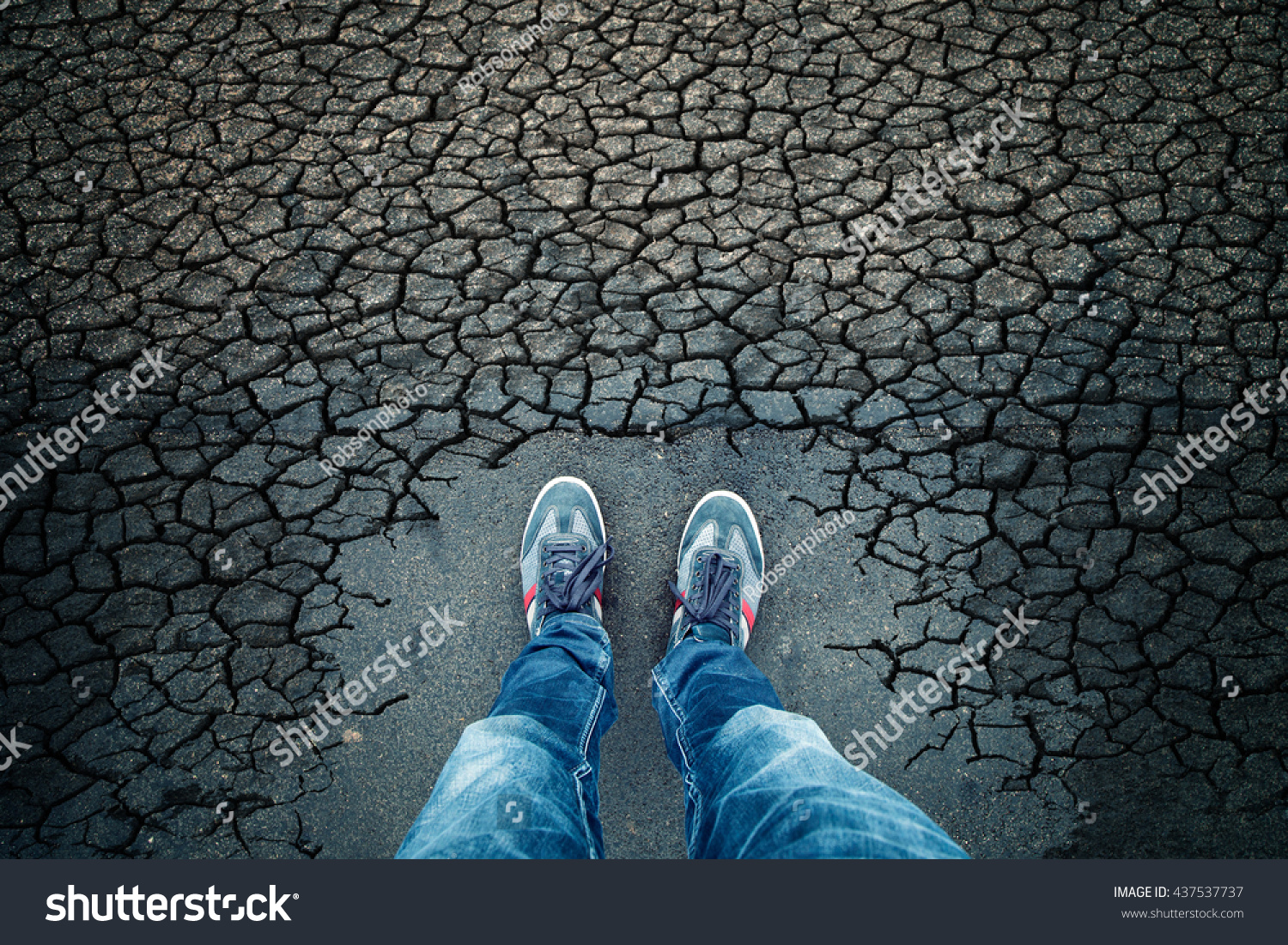 Top View Man Standing On Cracked Stock Photo 437537737 | Shutterstock